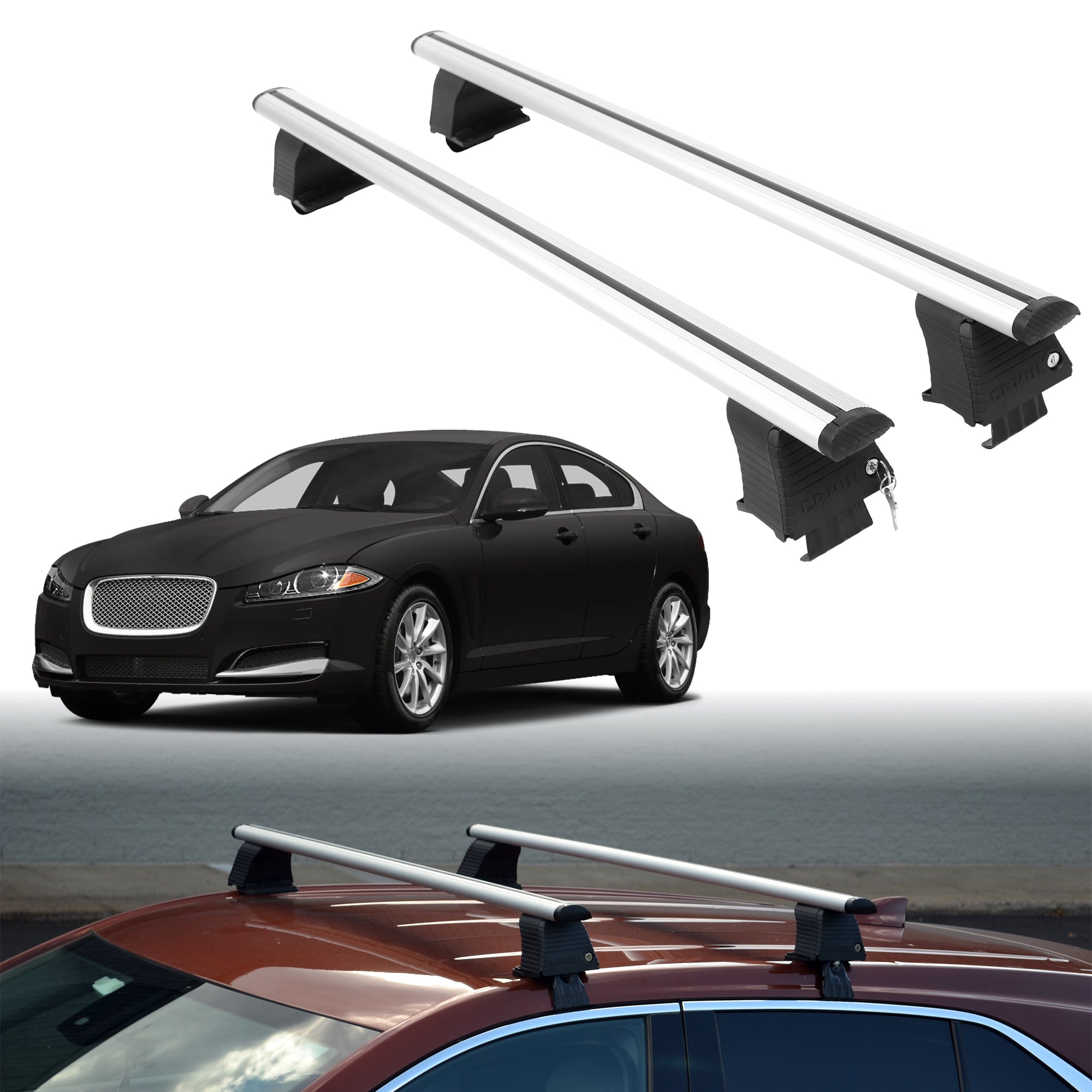 Roof Rack Crossbars for Jaguar XF 2009-2015 Fits Naked Roof - Silver