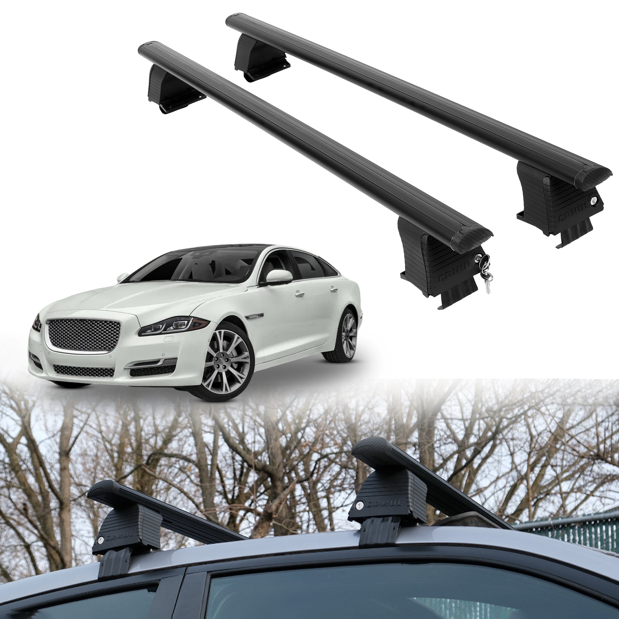 Roof Rack Crossbars for Jaguar XJ 2010-2019 Fits Naked Roof - Black