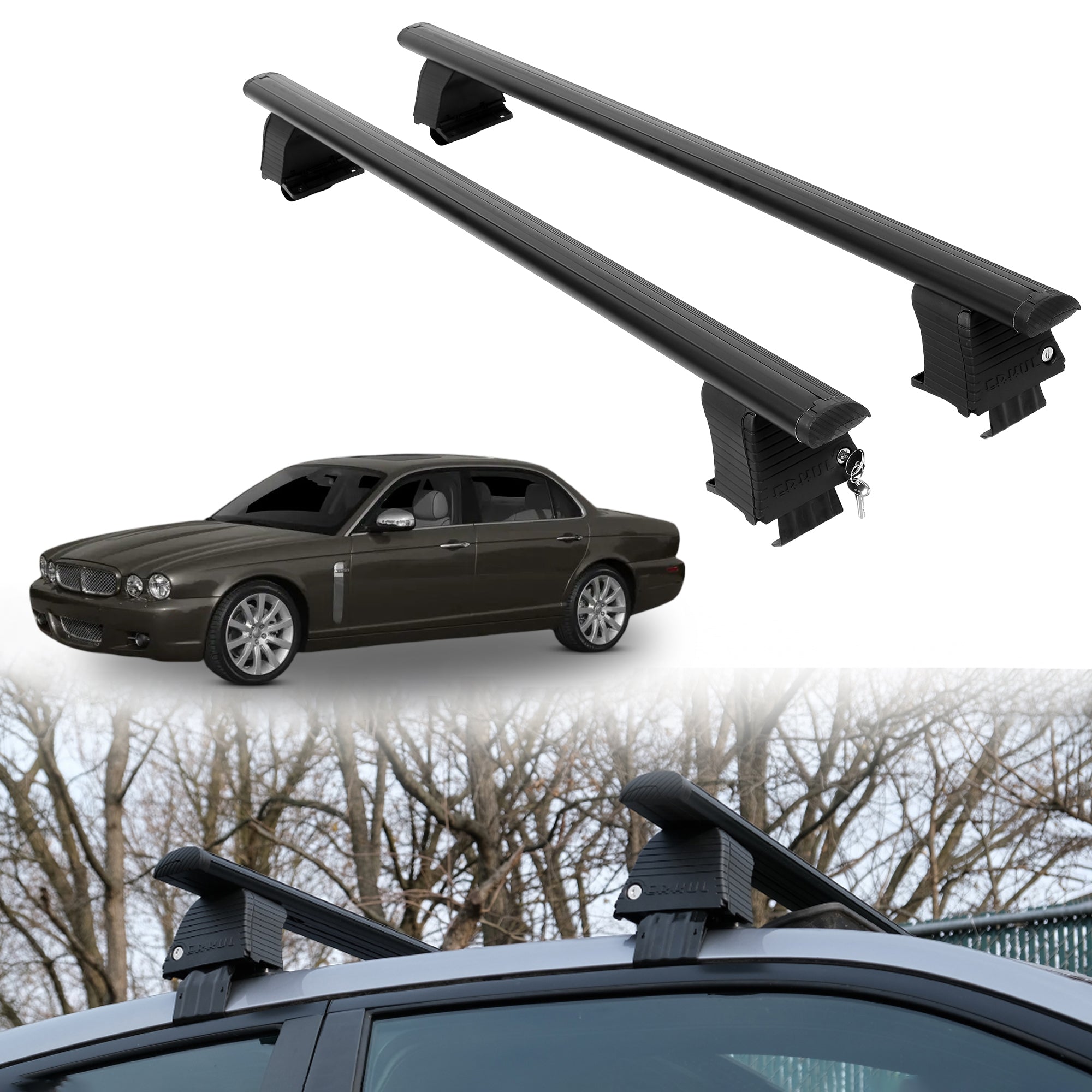 Roof Rack Crossbars for Jaguar XJ 2004-2009 Fits Naked Roof - Black