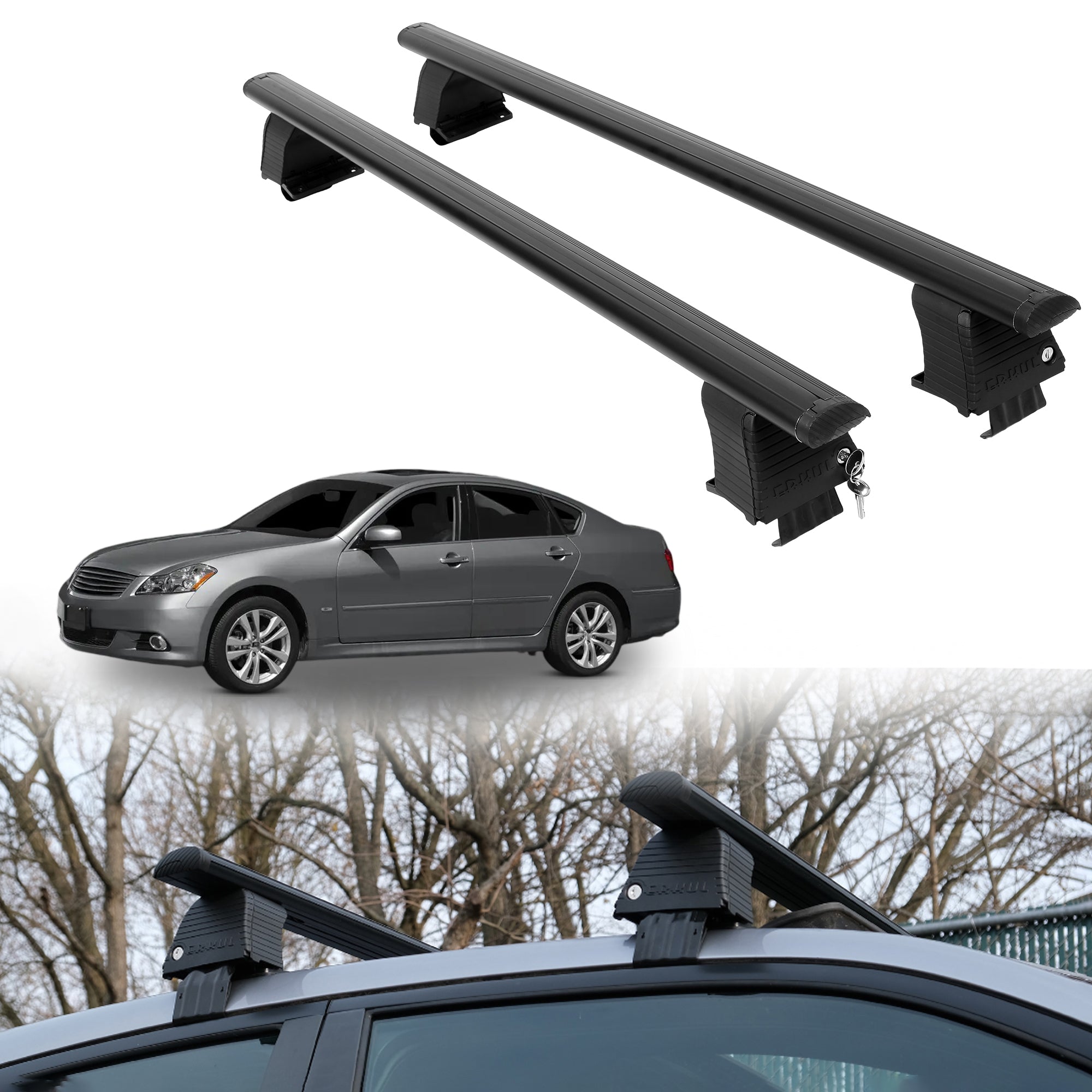 Roof Rack Crossbars for INFINITI M35 2006-2010 Fits Naked Roof - Black