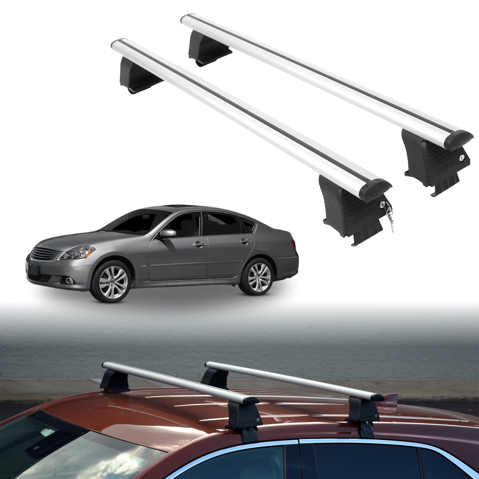 Roof Rack Crossbars for INFINITI M35 2006-2010 Fits Naked Roof - Silver