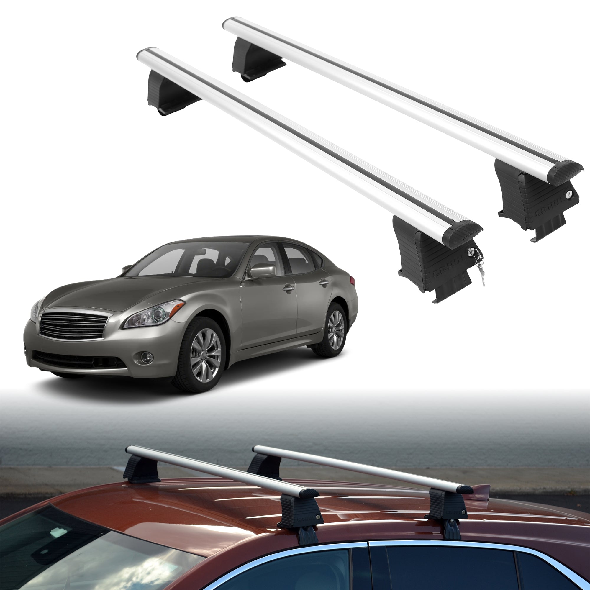Roof Rack Crossbars for INFINITI M56 2011-2013 Fits Naked Roof - Silver