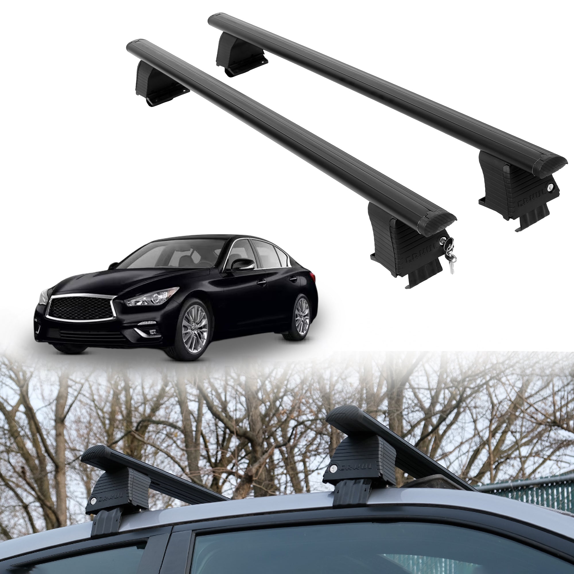 Roof Rack Crossbars for INFINITI Q50 / Q50 Hybrid 2014-2024 - Black