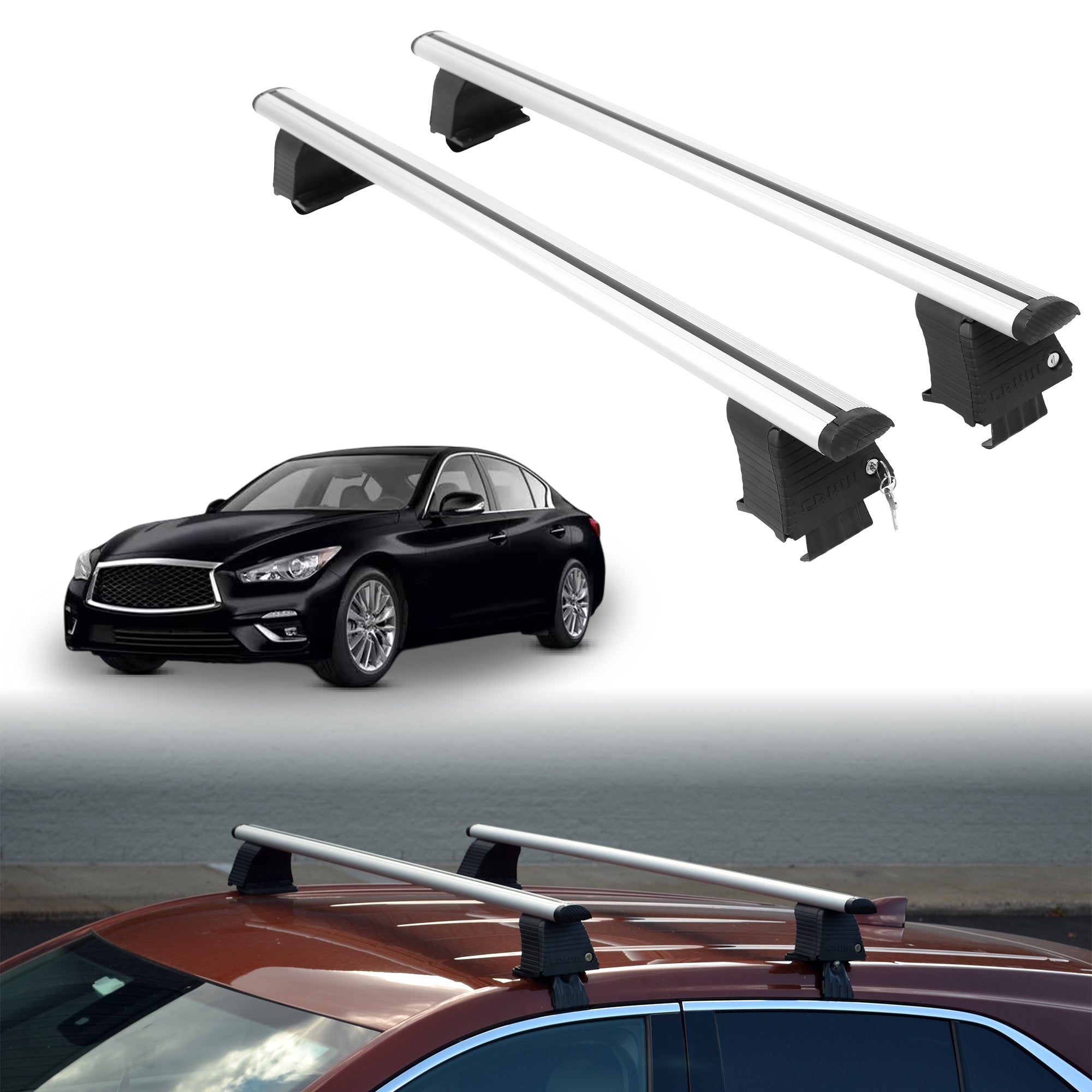 Roof Rack Crossbars for INFINITI Q50 / Q50 Hybrid 2014-2024 - Silver