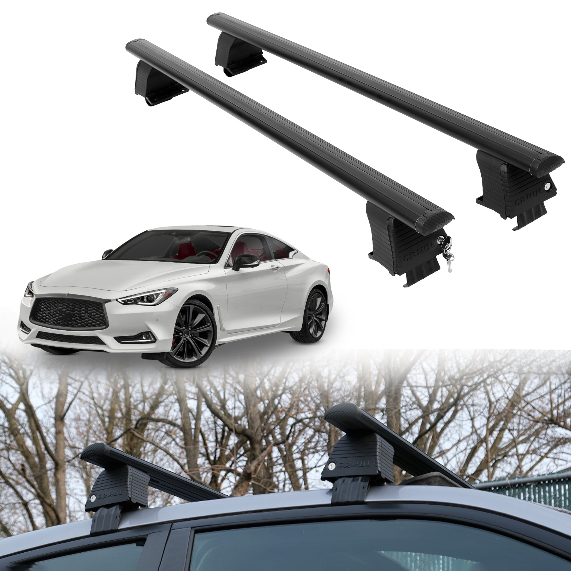 Roof Rack Crossbars for INFINITI Q60 2017-2022 Fits Naked Roof - Black