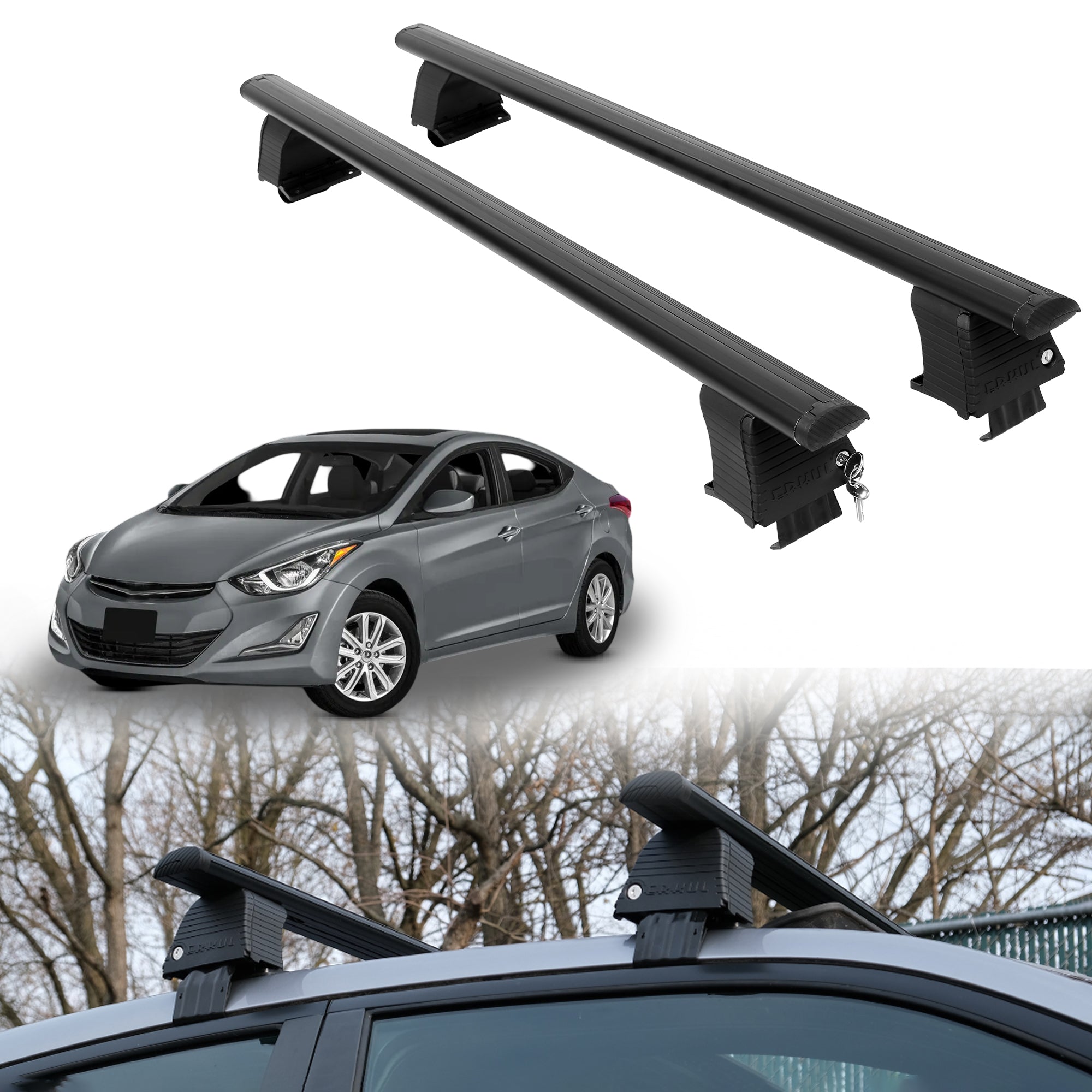 Roof Rack Crossbars for Hyundai Elantra 2011-2016 Fits Naked Roof - Black