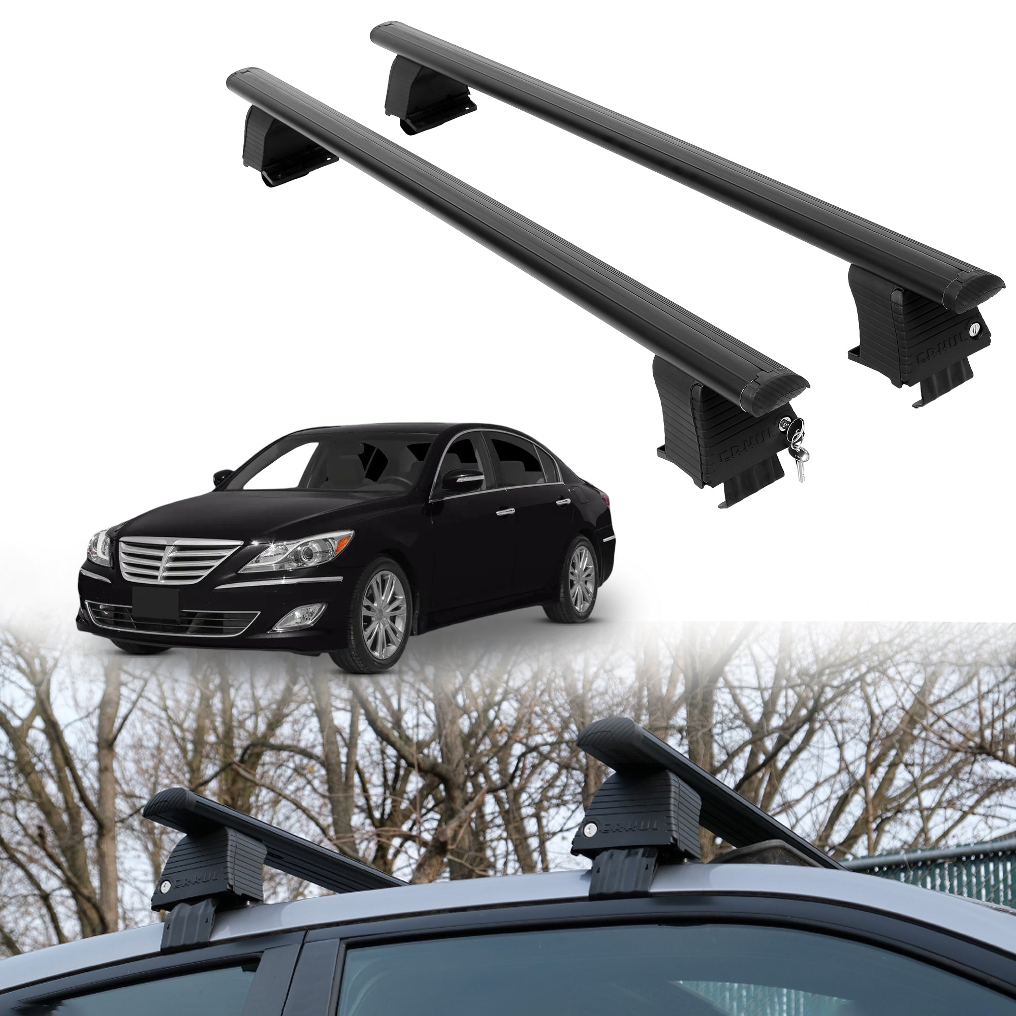 Roof Rack Crossbars for Hyundai Genesis 2009-2014 Fits Naked Roof - Black