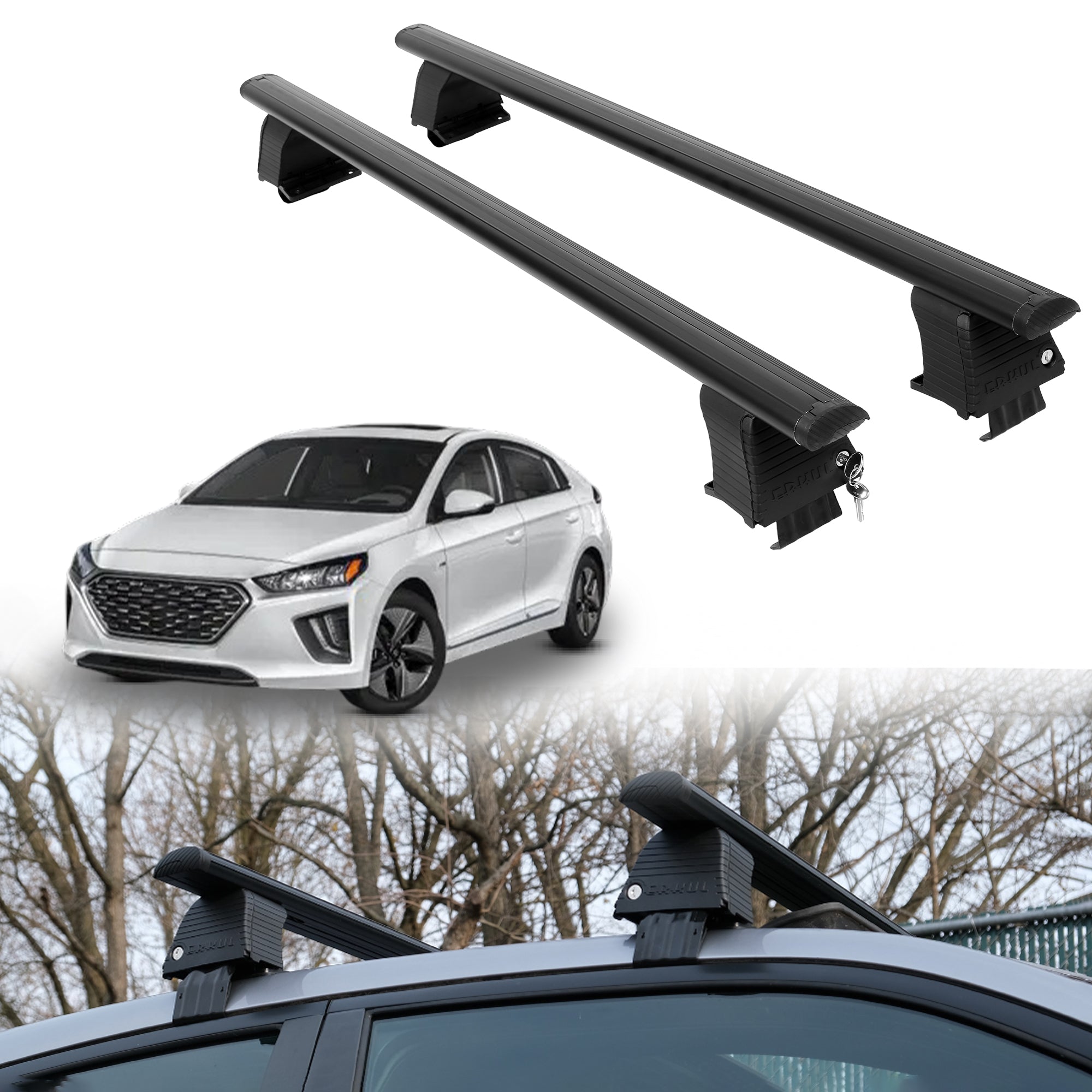 Roof Rack Crossbars for Hyundai Ioniq Hybrid 2017-2022 - Black