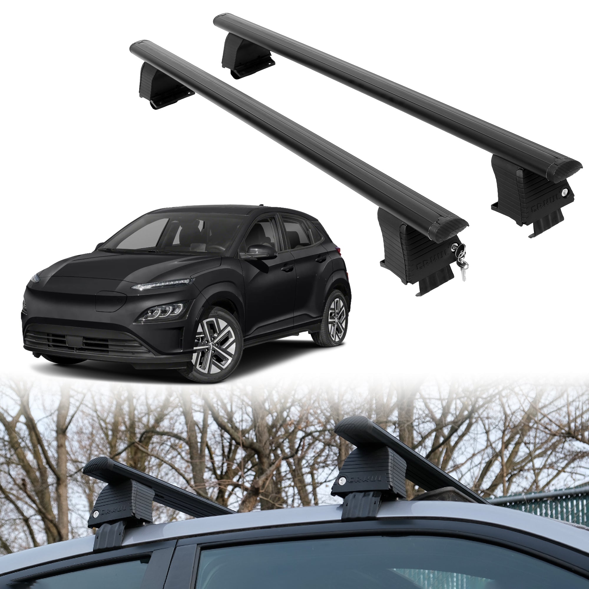Roof Rack Crossbars for Hyundai KONA EV 2019-2023 Fits Naked Roof - Black