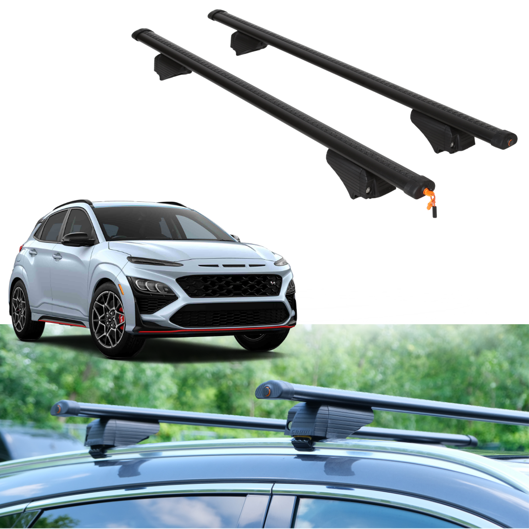 Roof Rack Crossbars for Hyundai Kona N 2022-2023 Fits Flush Rails - Black