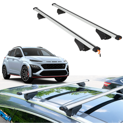 Roof Rack Crossbars for Hyundai Kona N 2022-2023 Fits Flush Rails - Silver