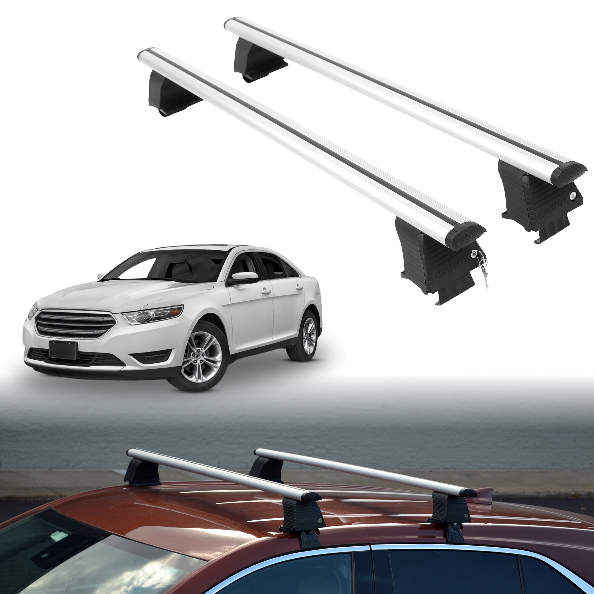 Roof Rack Crossbars for Ford Taurus 2010-2019 Fits Naked Roof - Silver
