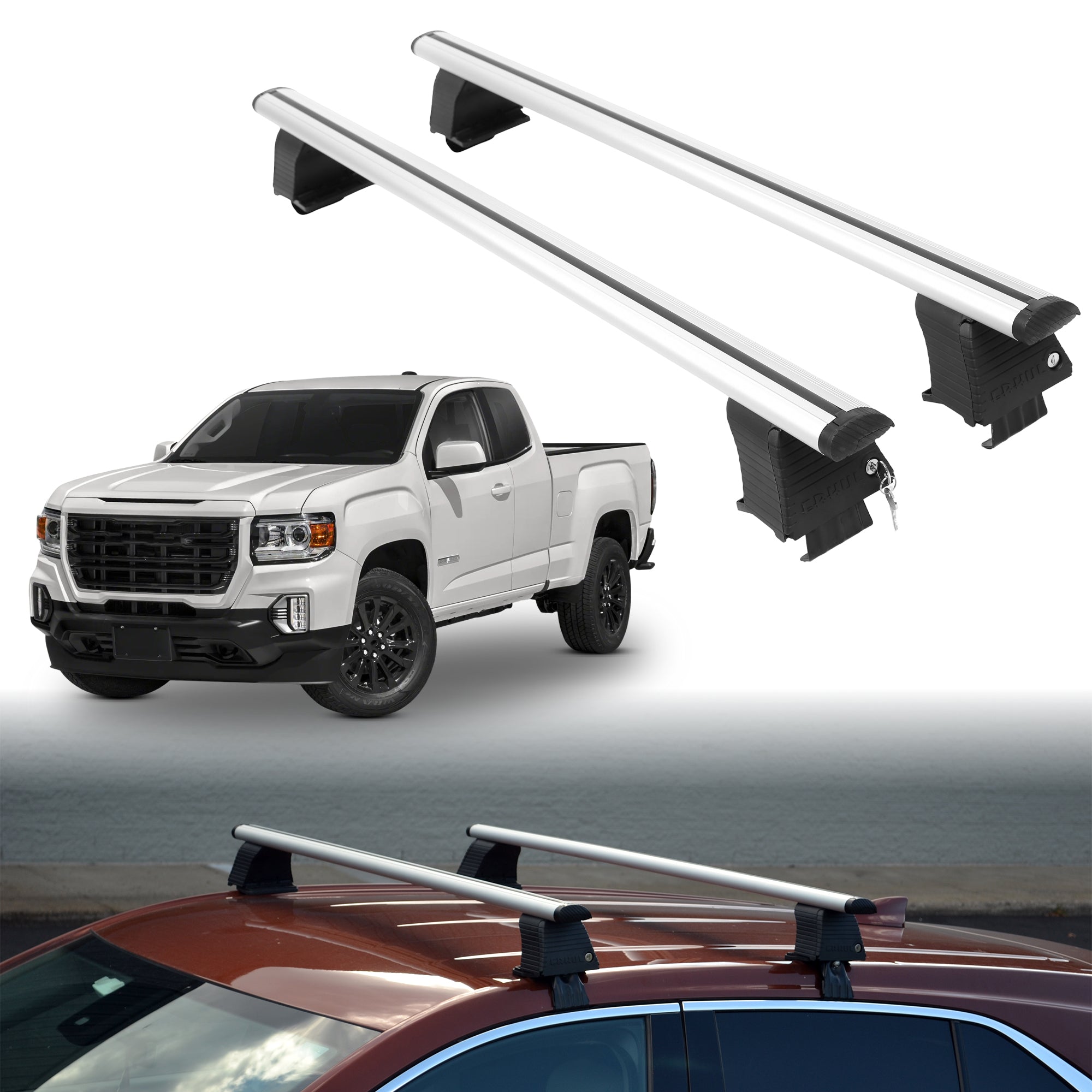 Roof Rack Crossbars for GMC Canyon 2015-2022 Fits Naked Roof - Silver