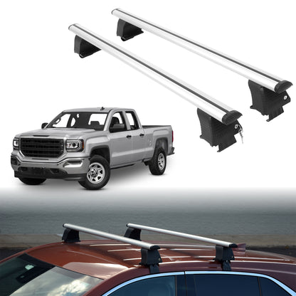 Roof Rack Crossbars for GMC Sierra 1500 2014-2018 Fits Naked Roof - Silver
