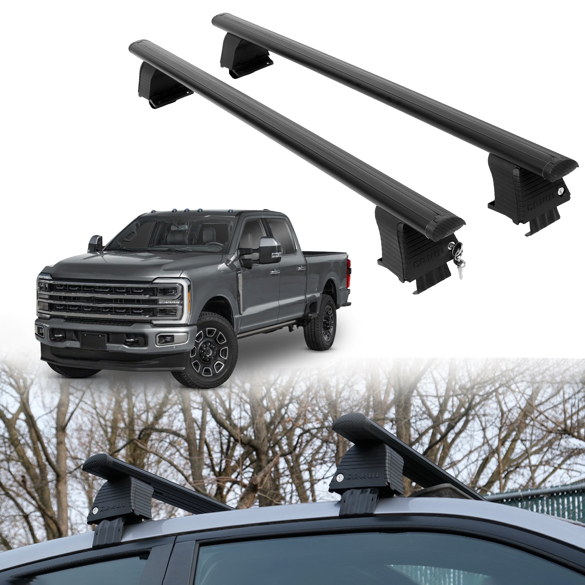 Roof Rack Crossbars for Ford F-250 2023-2026 Fits Naked Roof - Black