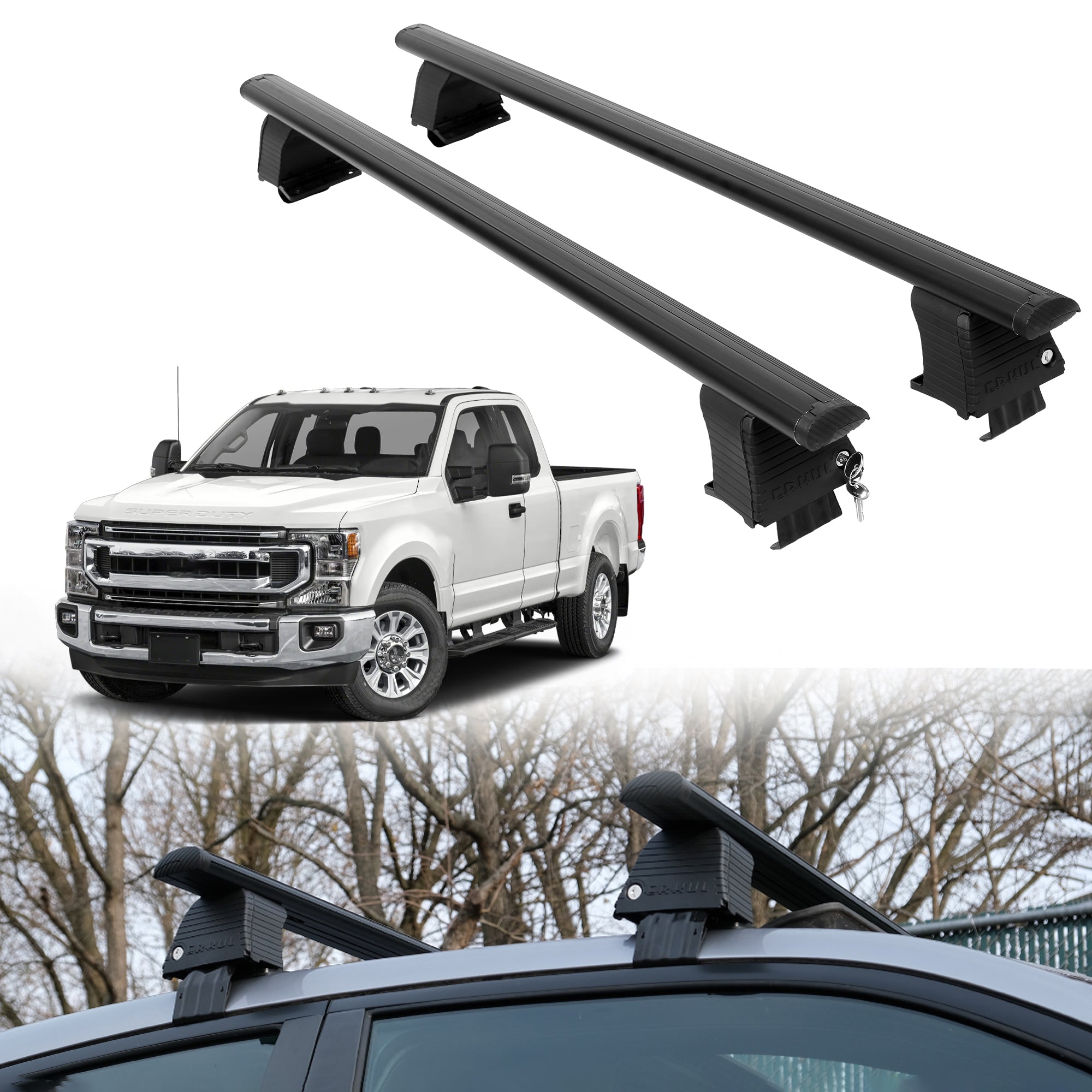 Roof Rack Crossbars for Ford F-350 2017-2022 Fits Naked Roof - Black