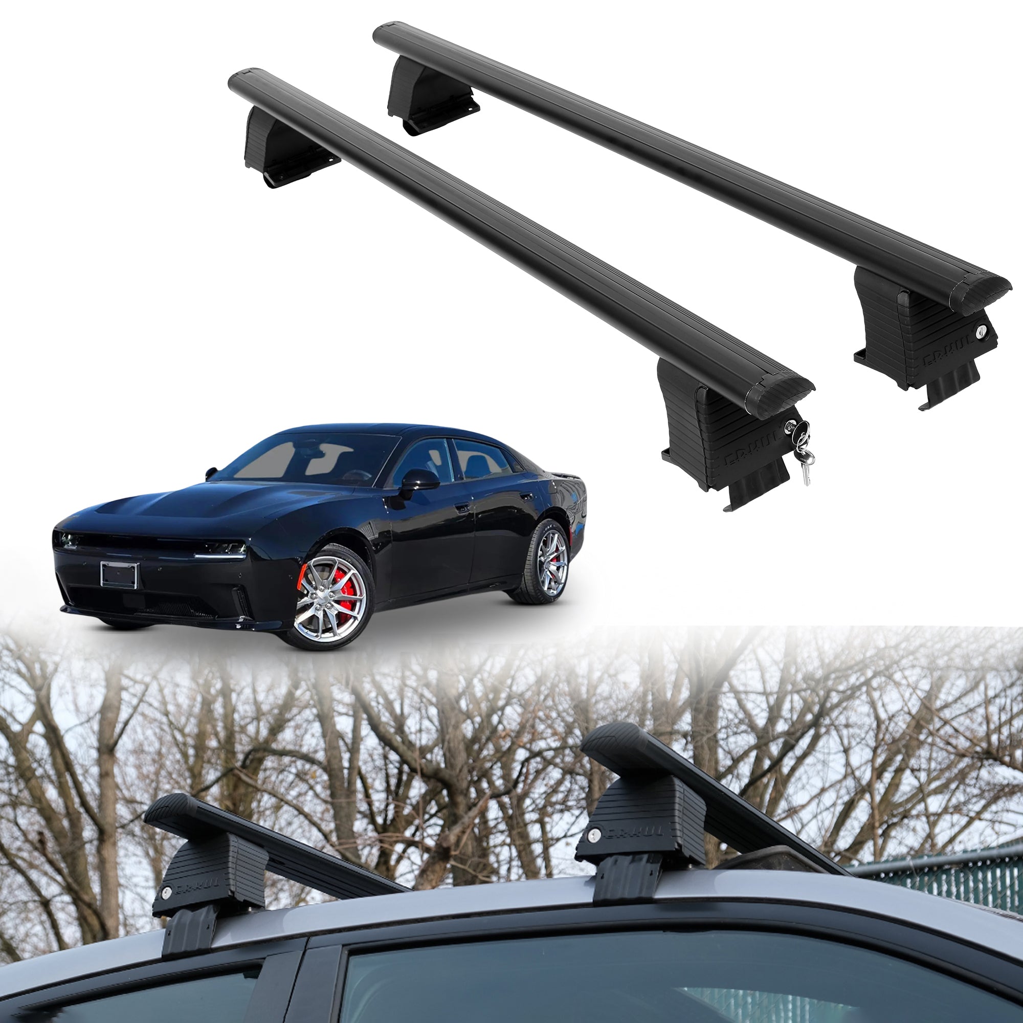 Roof Rack Crossbars for Dodge Charger 2026 Fits Naked Roof - Black
