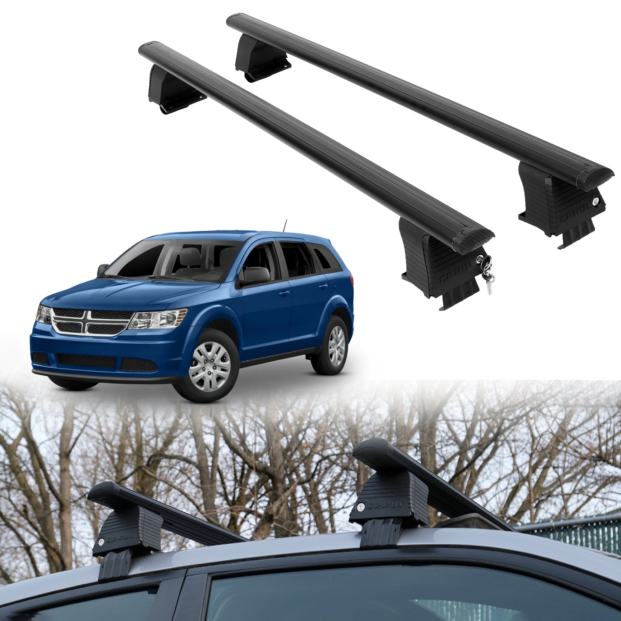 Roof Rack Crossbars for Dodge Journey 2009-2020 Fits Naked Roof - Black