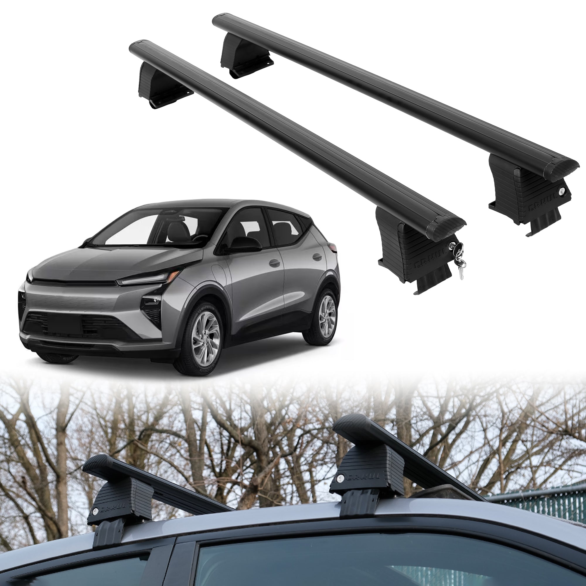 Roof Rack Crossbars for Chevrolet Bolt 2027 Fits Naked Roof - Black