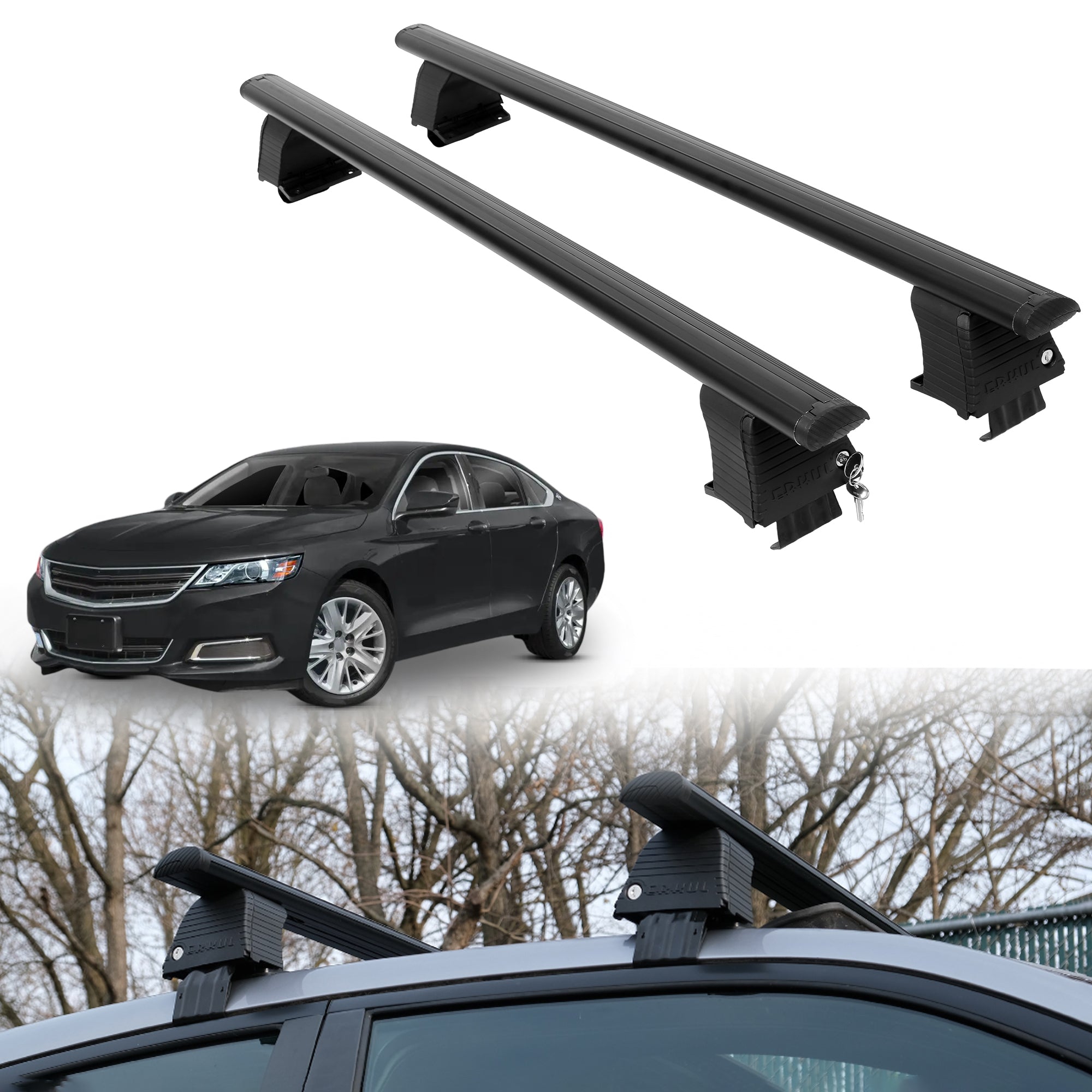 Roof Rack Crossbars for Chevrolet Impala 2014-2020 Fits Naked Roof - Black