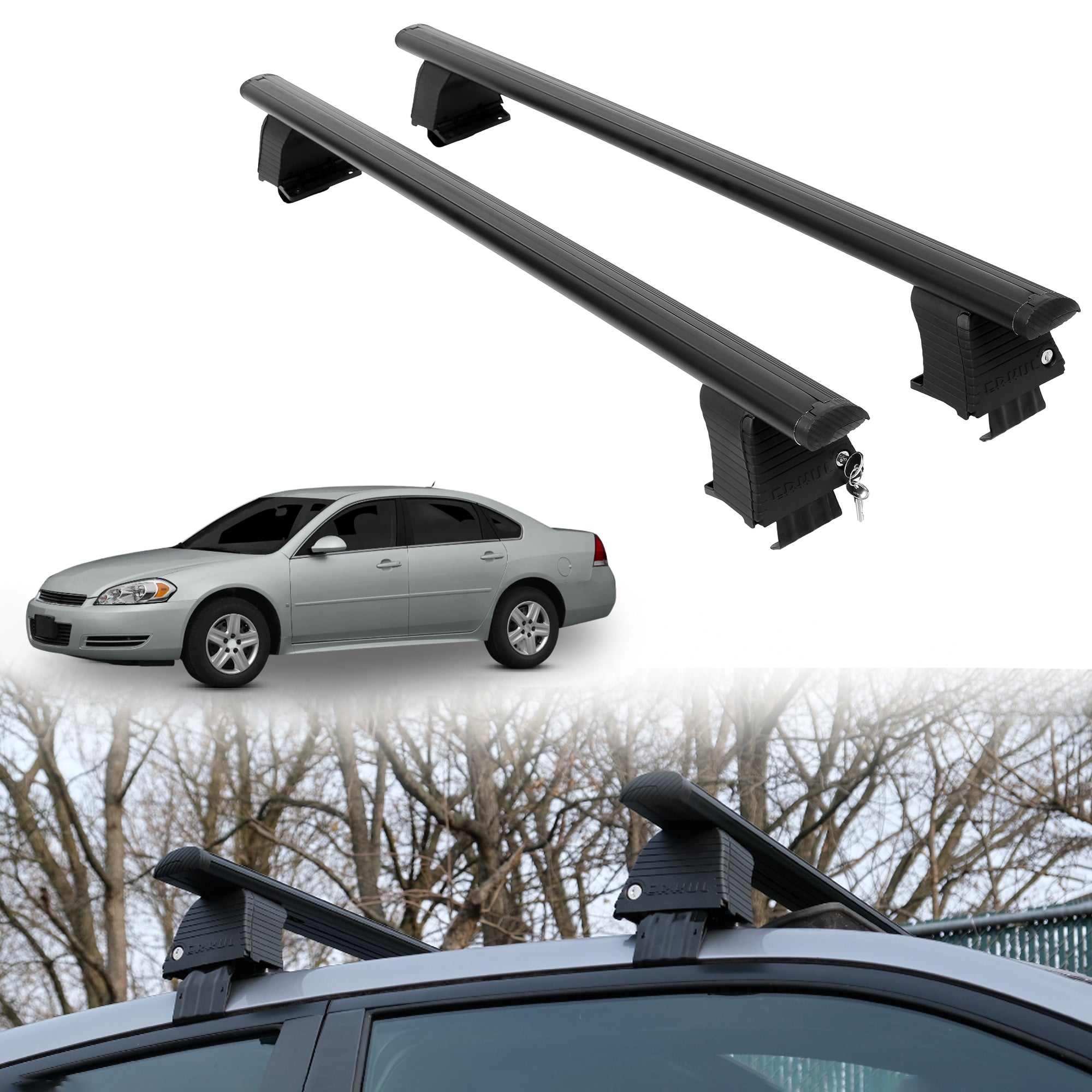 Roof Rack Crossbars for Chevrolet Impala 2006-2013 Fits Naked Roof - Black