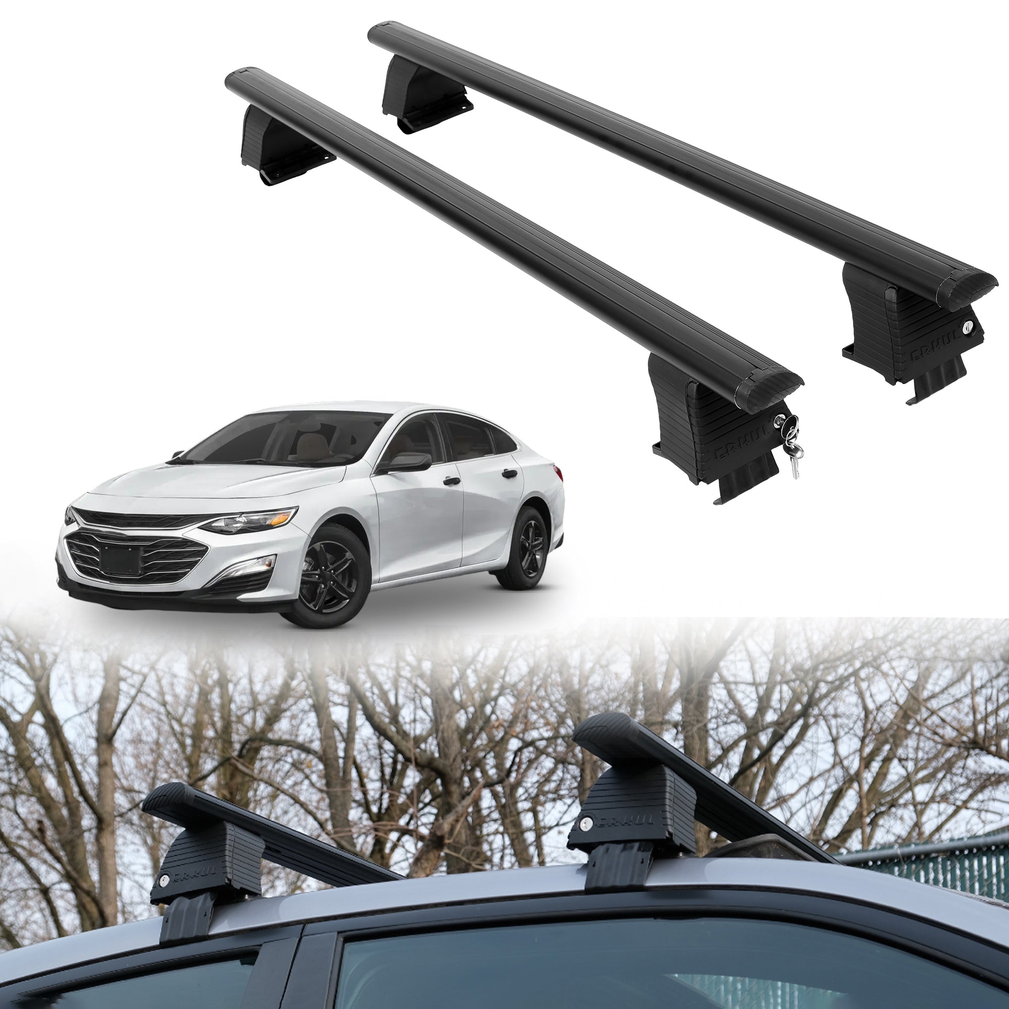 Roof Rack Crossbars for Chevrolet Malibu 2016-2025 Fits Naked Roof - Black