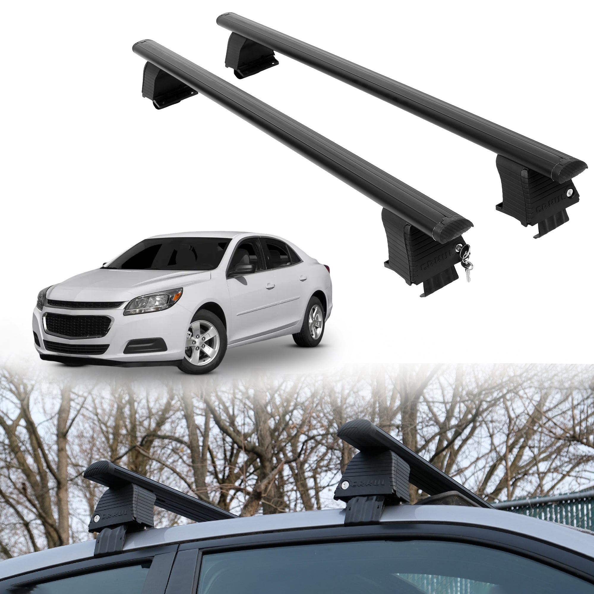 Roof Rack Crossbars for Chevrolet Malibu 2013-2015 Fits Naked Roof - Black