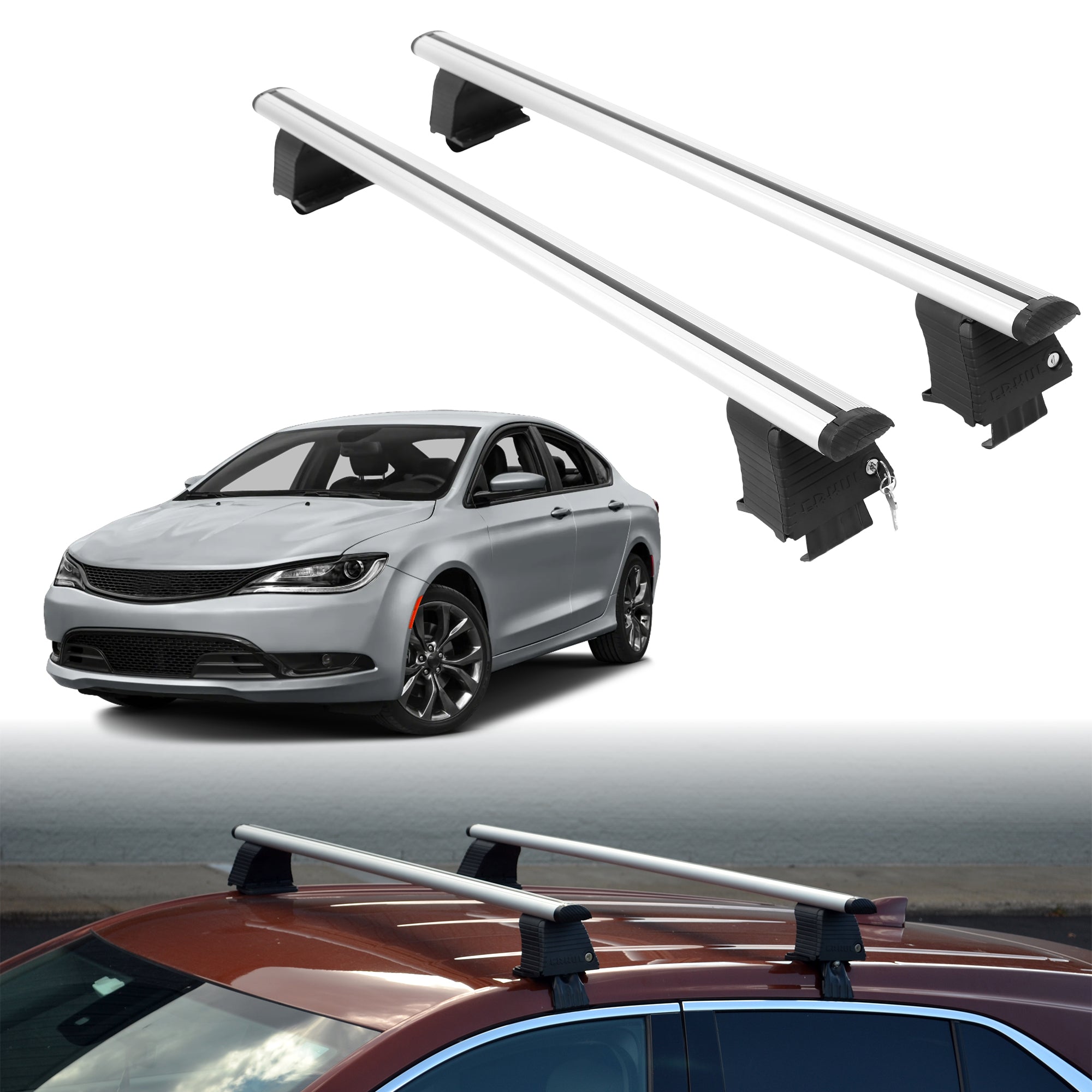Roof Rack Crossbars for Chevrolet 200 2011-2017 Fits Naked Roof - Silver