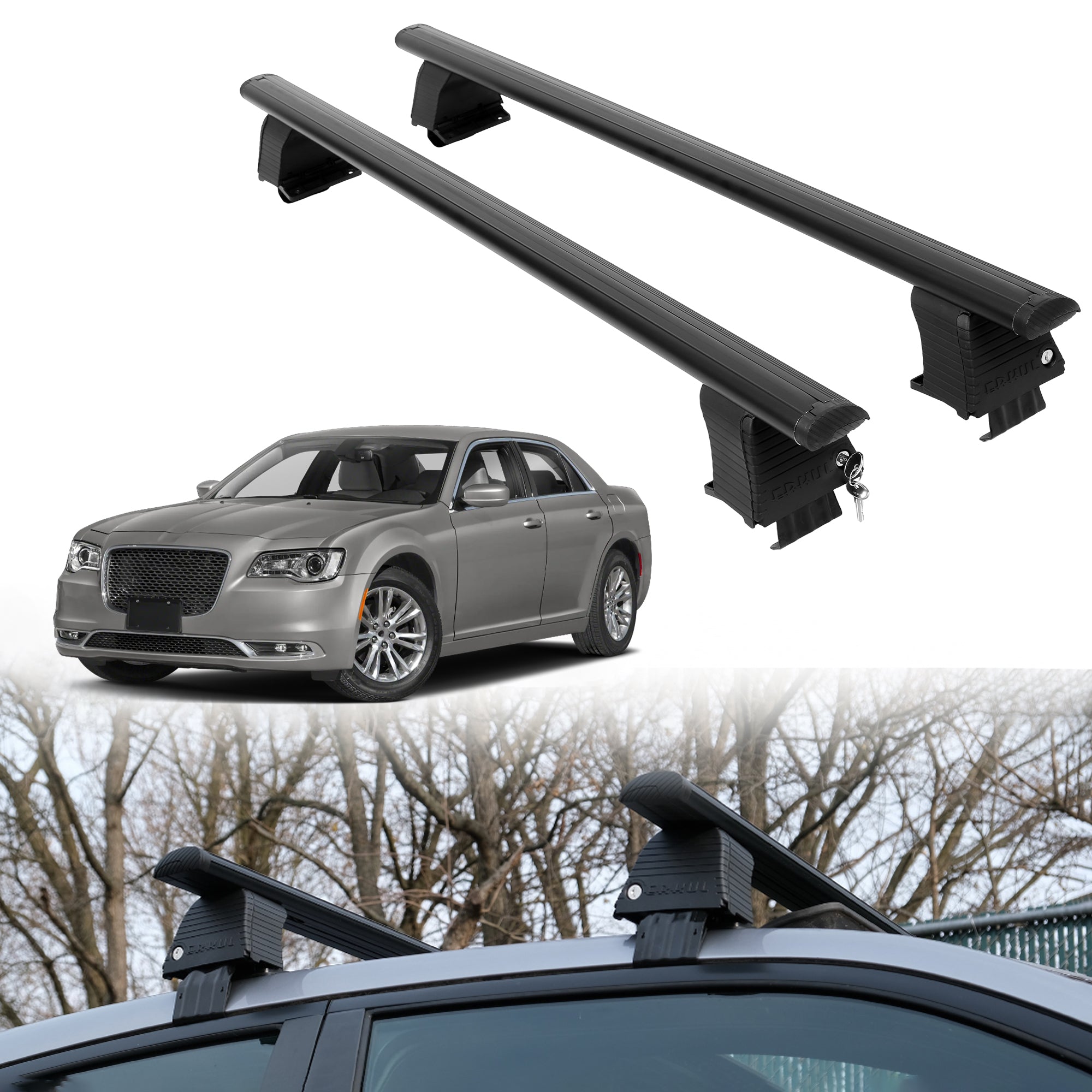 Roof Rack Crossbars for Chevrolet 300 2011-2023 Fits Naked Roof - Black