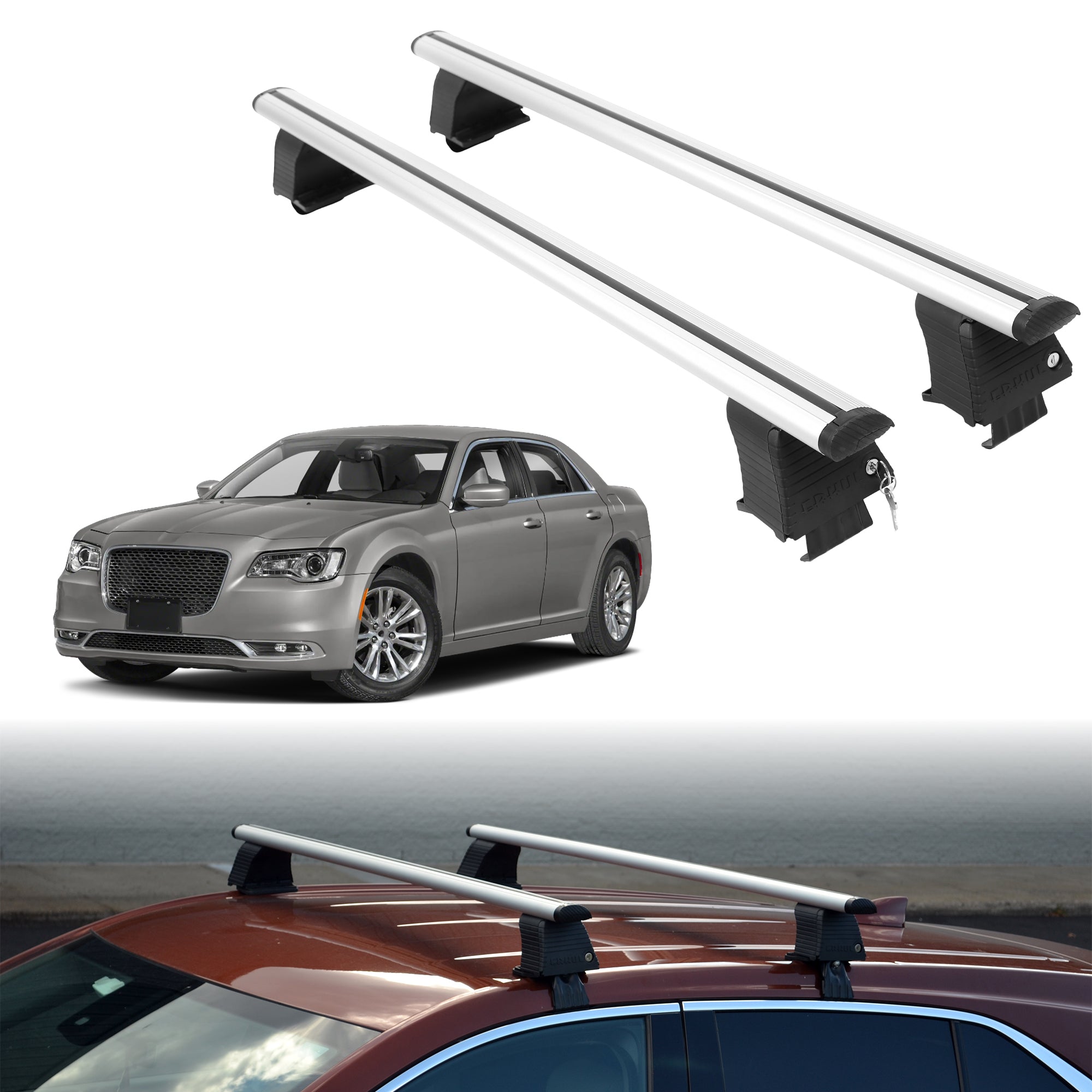Roof Rack Crossbars for Chevrolet 300 2011-2023 Fits Naked Roof - Silver