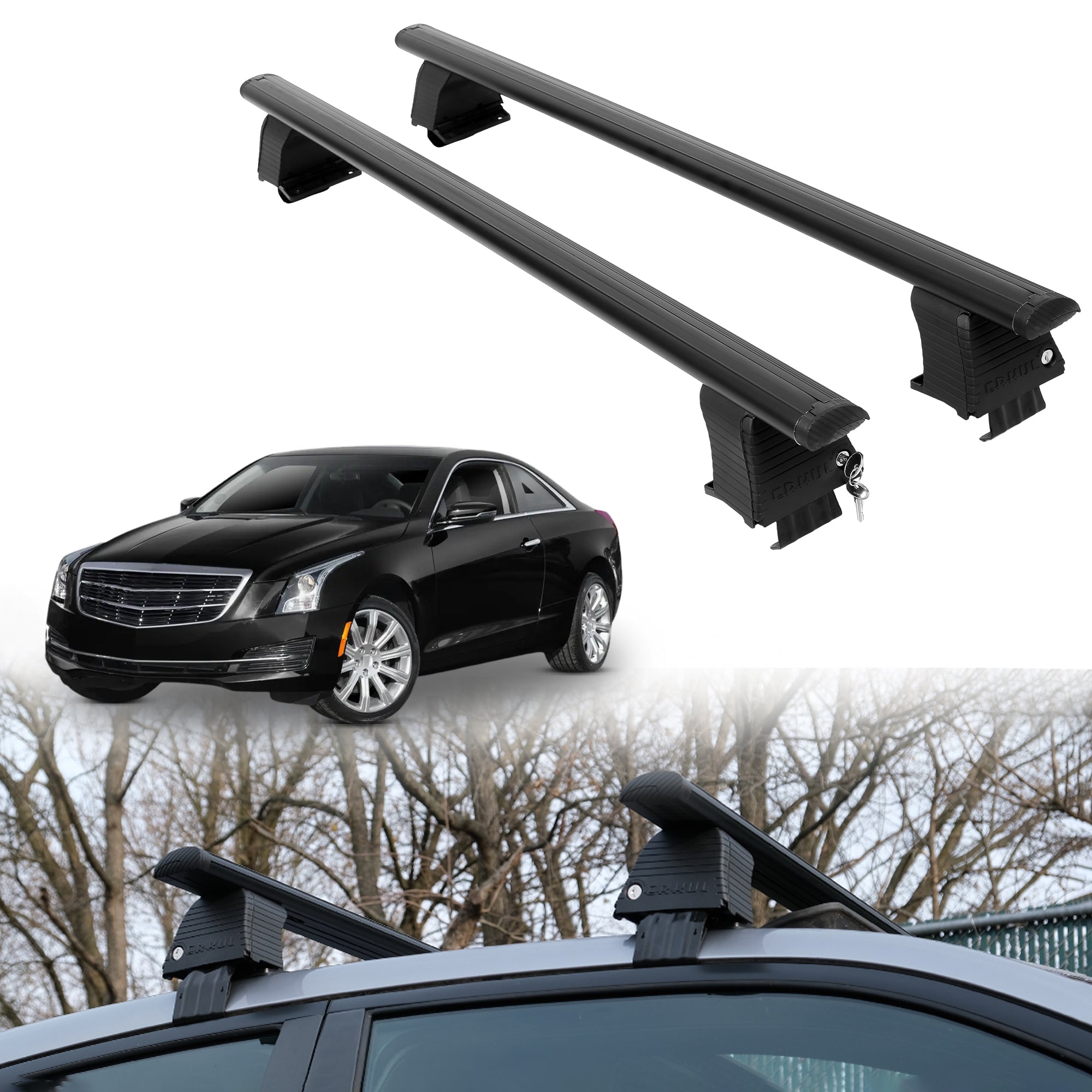 Roof Rack Crossbars for Cadillac ATS 2013-2019 Fits Naked Roof - Black