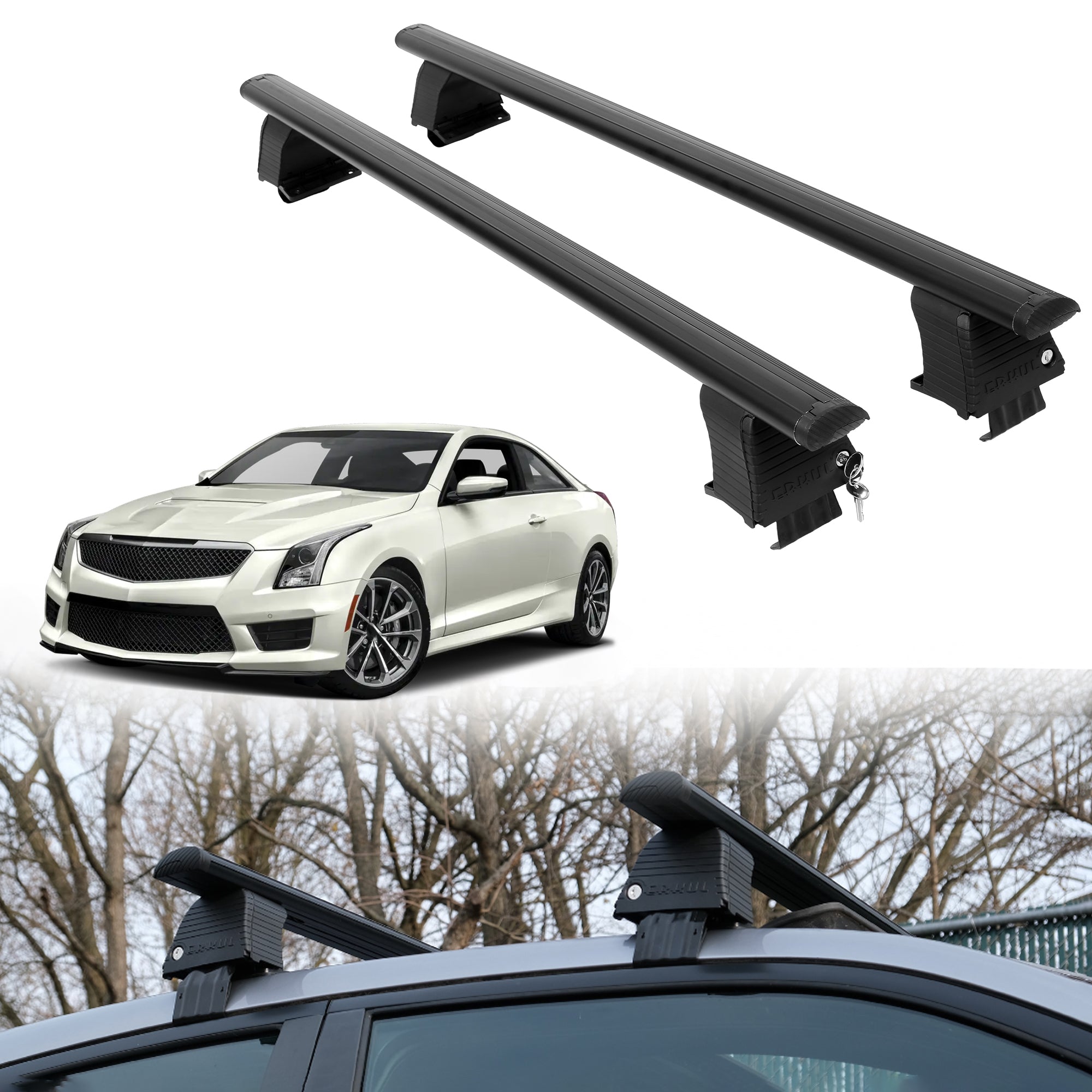Roof Rack Crossbars for Cadillac ATS-V 2016-2019 Fits Naked Roof - Black