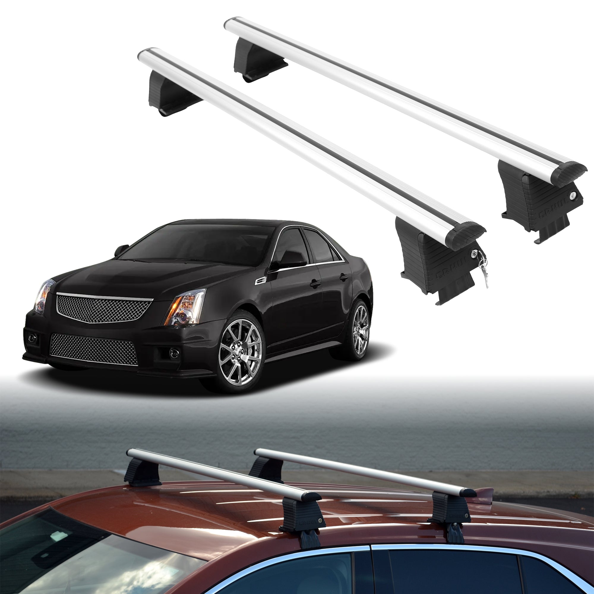 Roof Rack Crossbars for Cadillac CTS-V 2016-2019 Fits Naked Roof - Silver