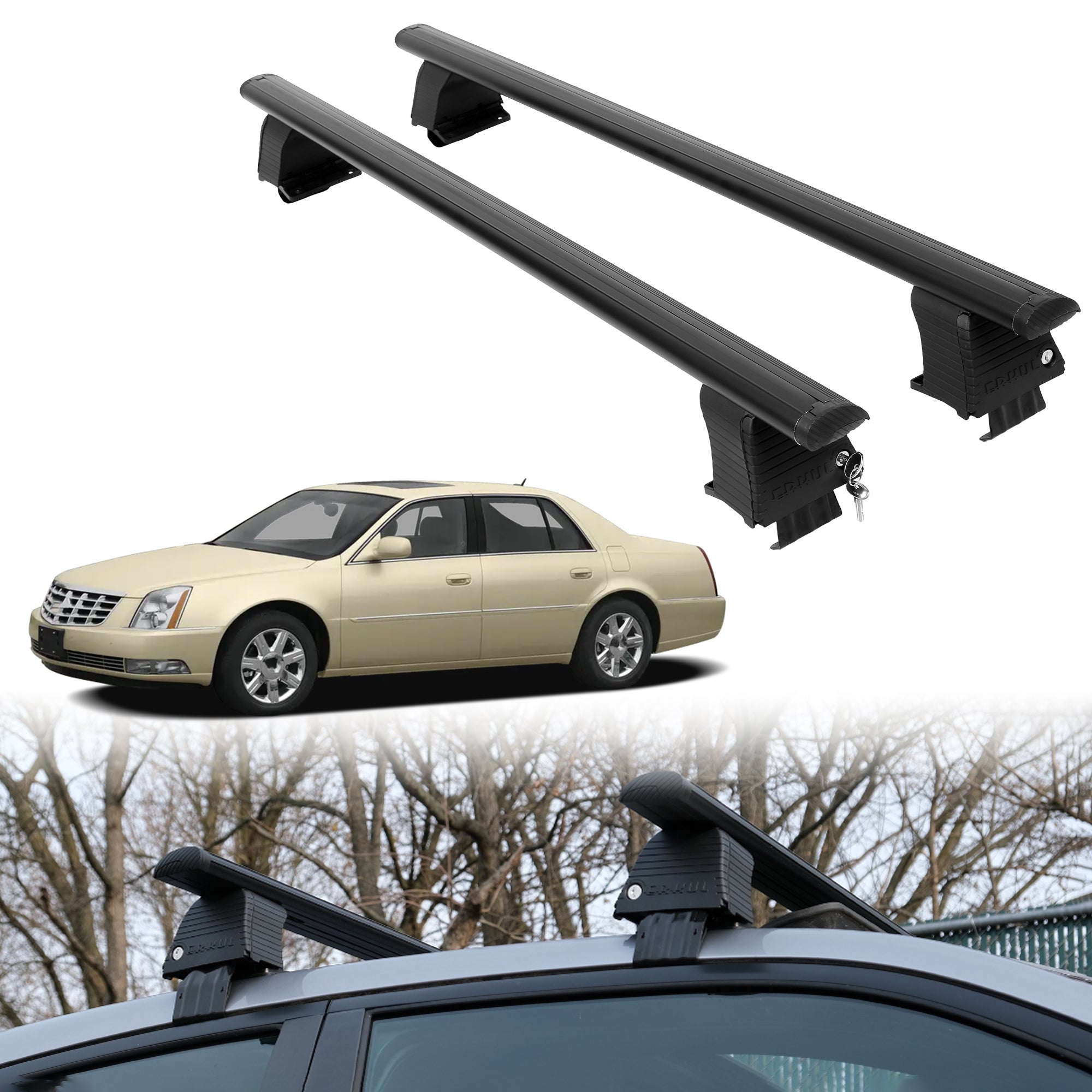 Roof Rack Crossbars for Cadillac DTS 2006-2011 Fits Naked Roof - Black