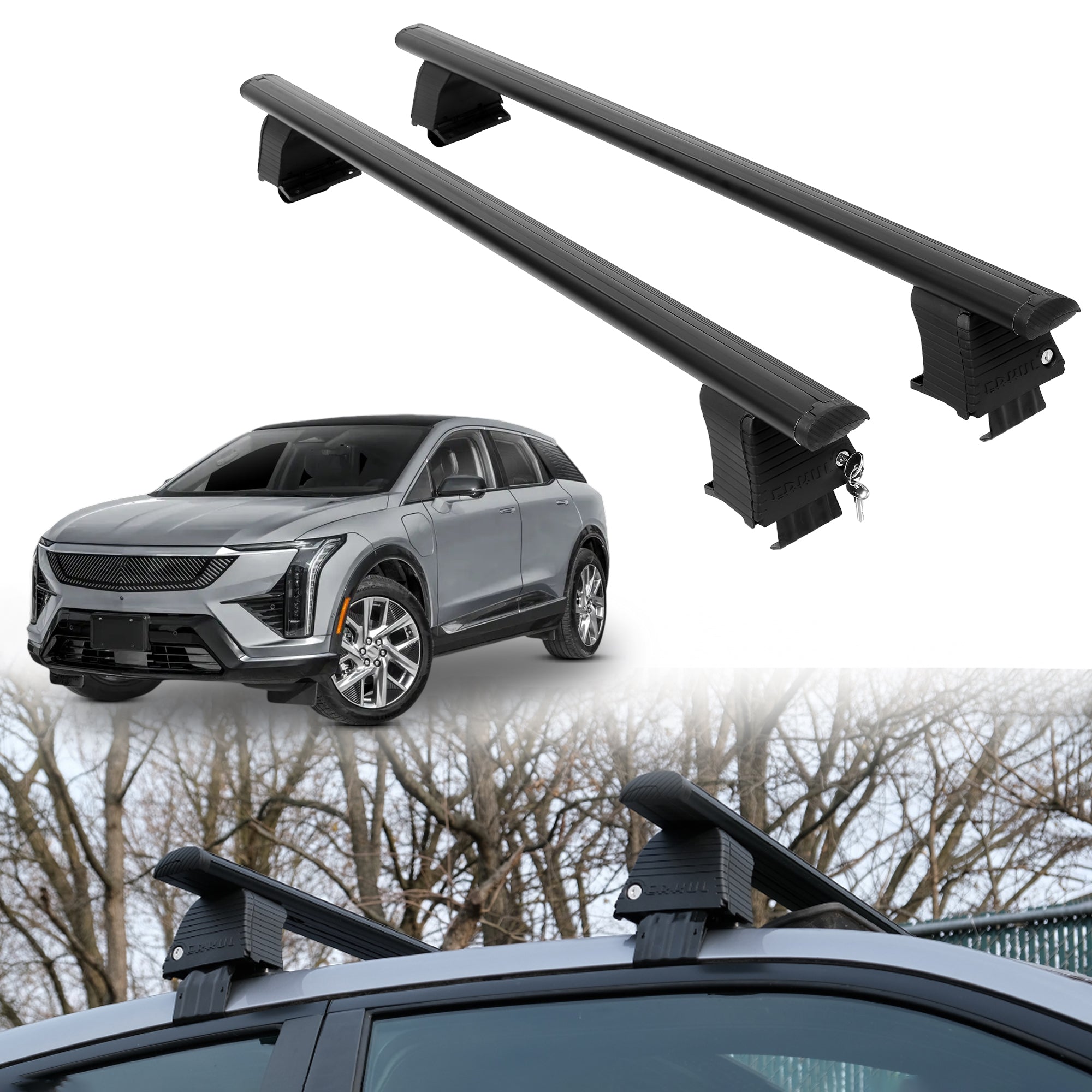 Roof Rack Crossbars for Cadillac Optiq 2025-2026 Fits Naked Roof - Black