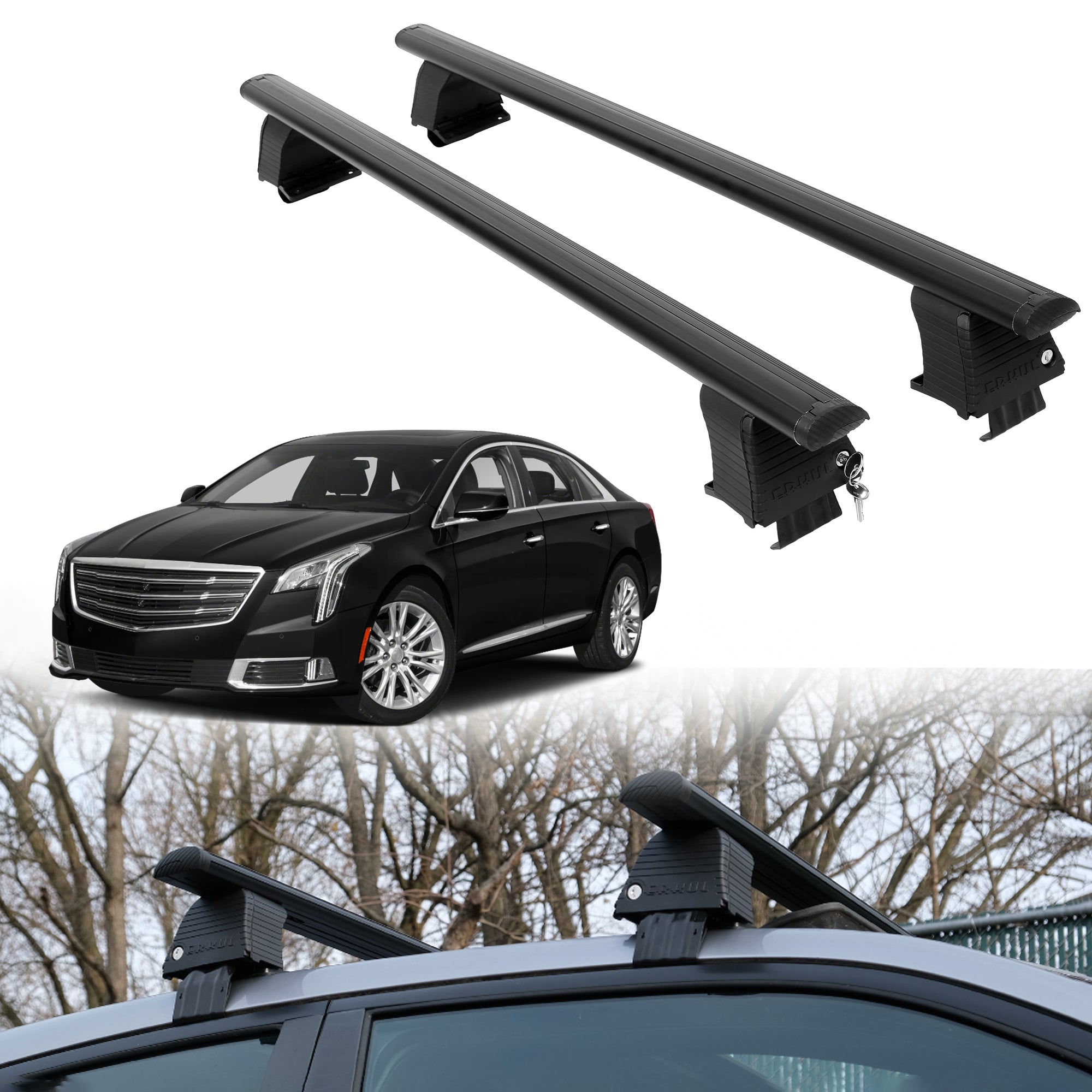 Roof Rack Crossbars for Cadillac XTS 2013-2019 Fits Naked Roof - Black