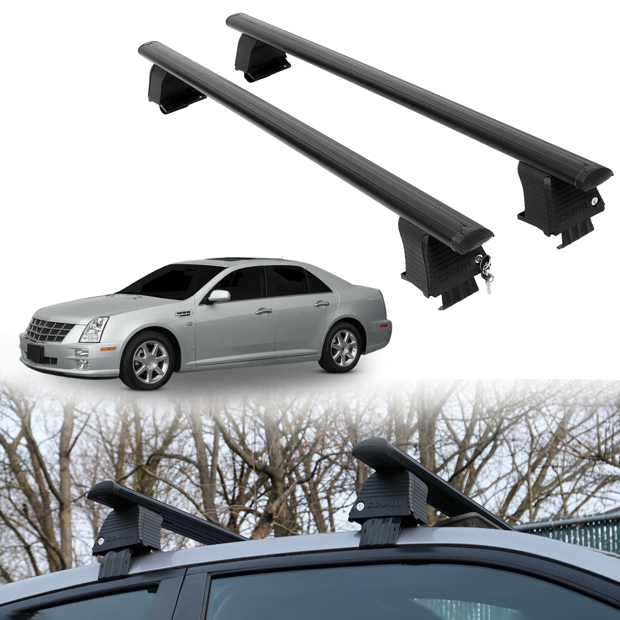 Roof Rack Crossbars for Cadillac STS 2005-2011 Fits Naked Roof - Black