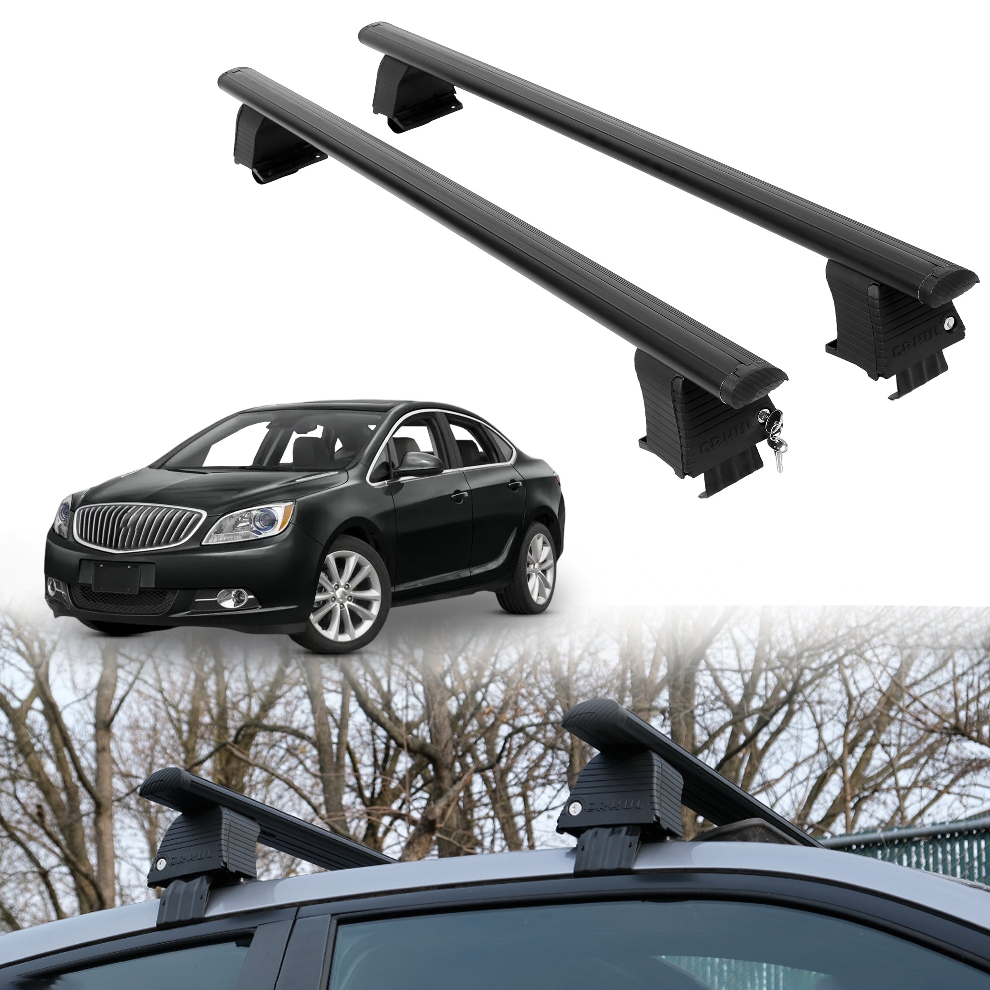 Roof Rack Crossbars for Buick Verano 2012-2017 Fits Naked Roof - Black