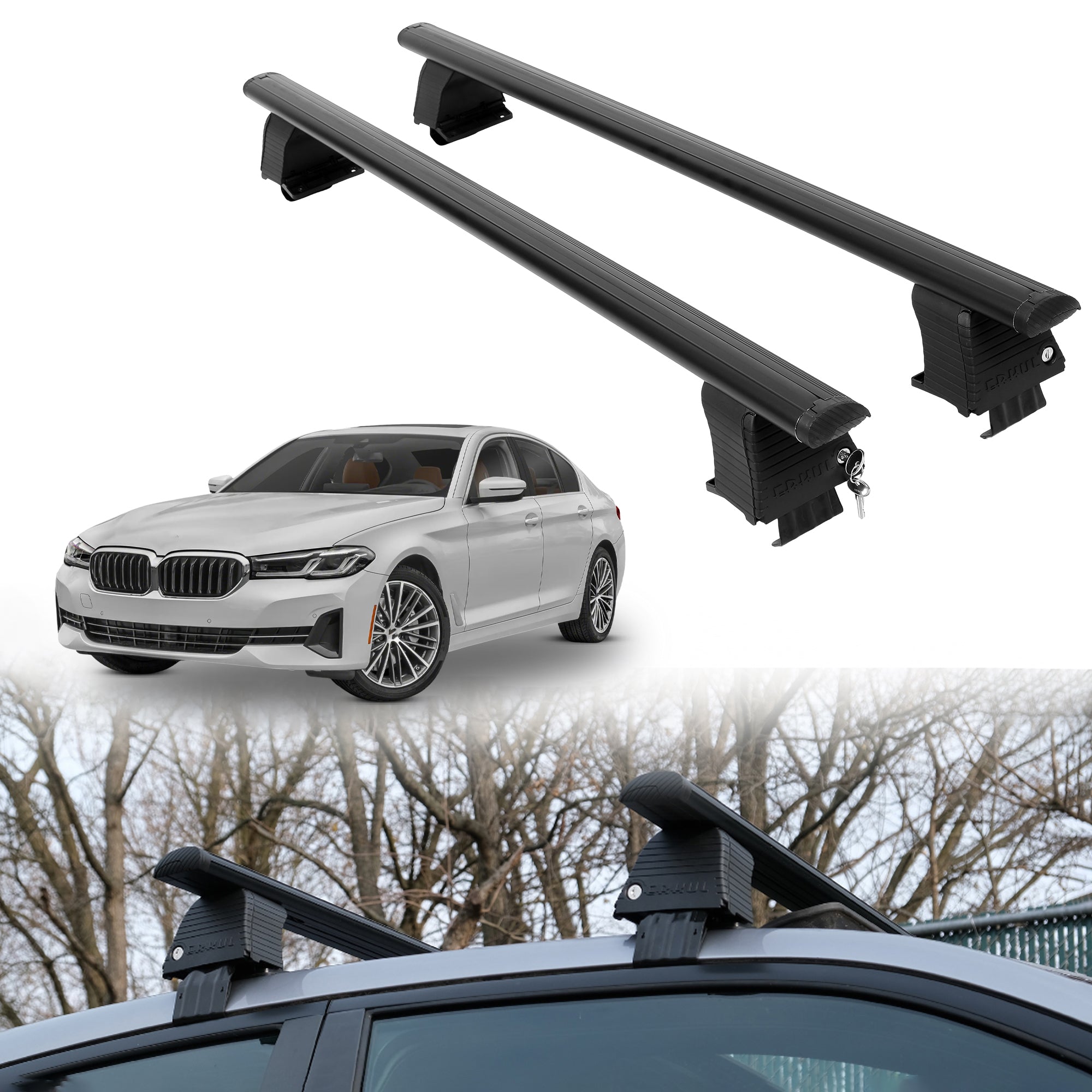Roof Rack Crossbars for BMW 5 Series 2017-2023 Fits Naked Roof - Black