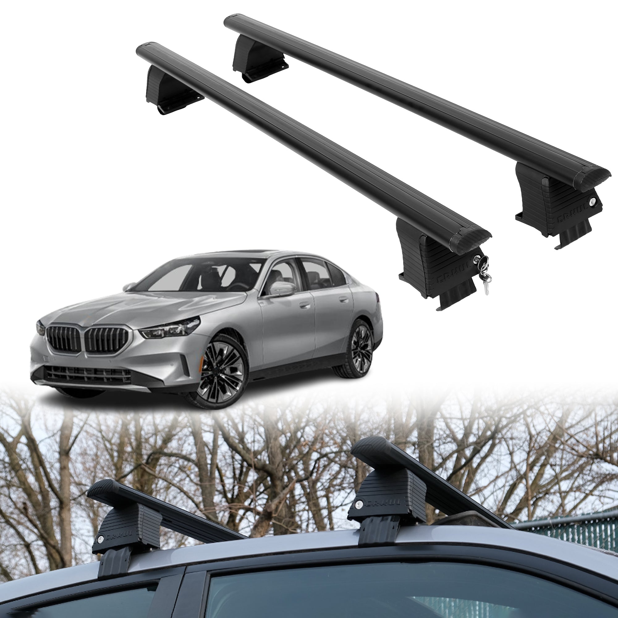 Roof Rack Crossbars for BMW 5 Series 2024-2026 Fits Naked Roof - Black