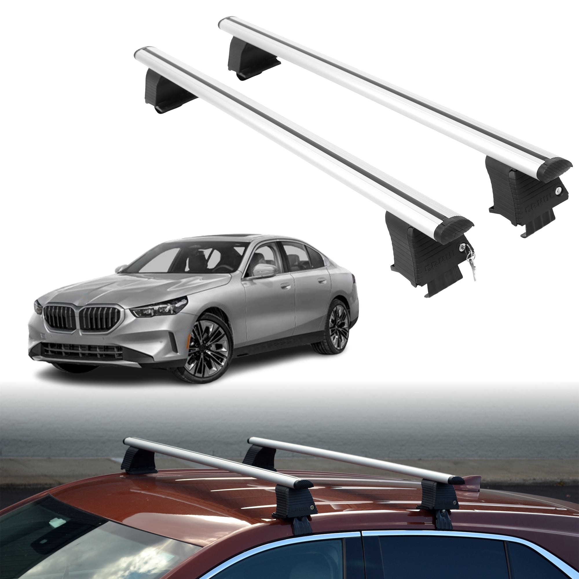 Roof Rack Crossbars for BMW 5 Series 2024-2026 Fits Naked Roof - Silver