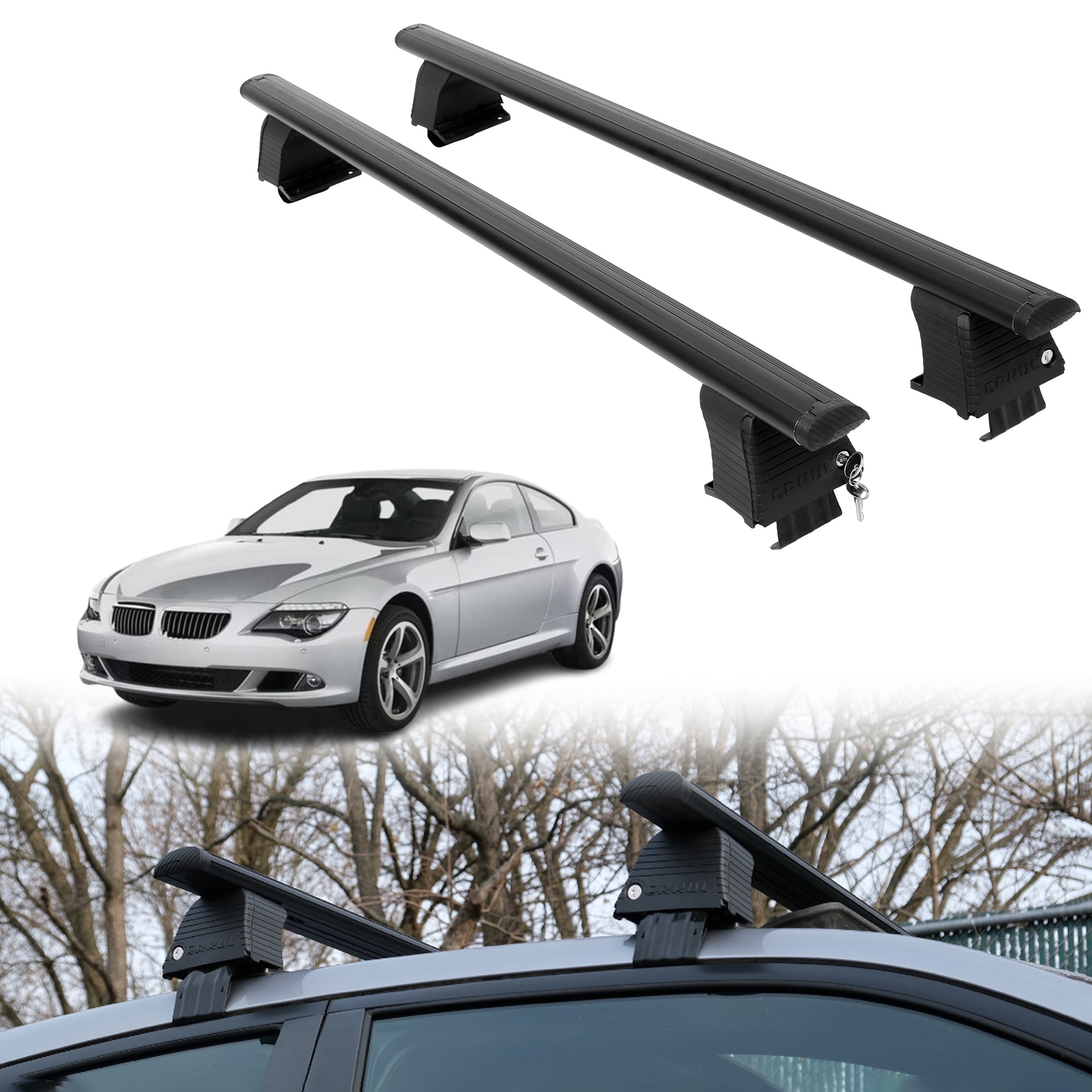Roof Rack Crossbars for BMW 6 Series 2004-2010 Fits Naked Roof - Black