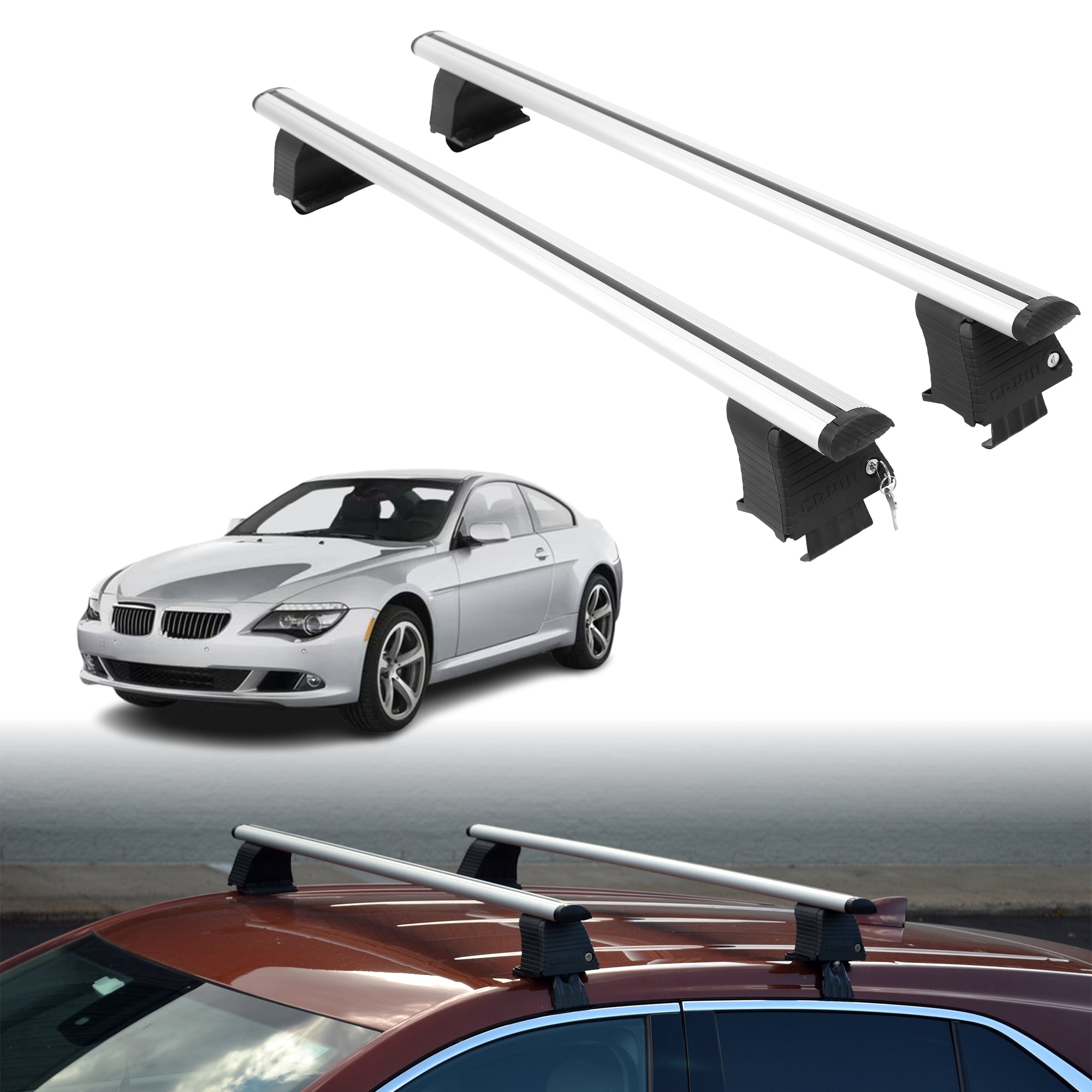 Roof Rack Crossbars for BMW 6 Series 2004-2010 Fits Naked Roof - Silver