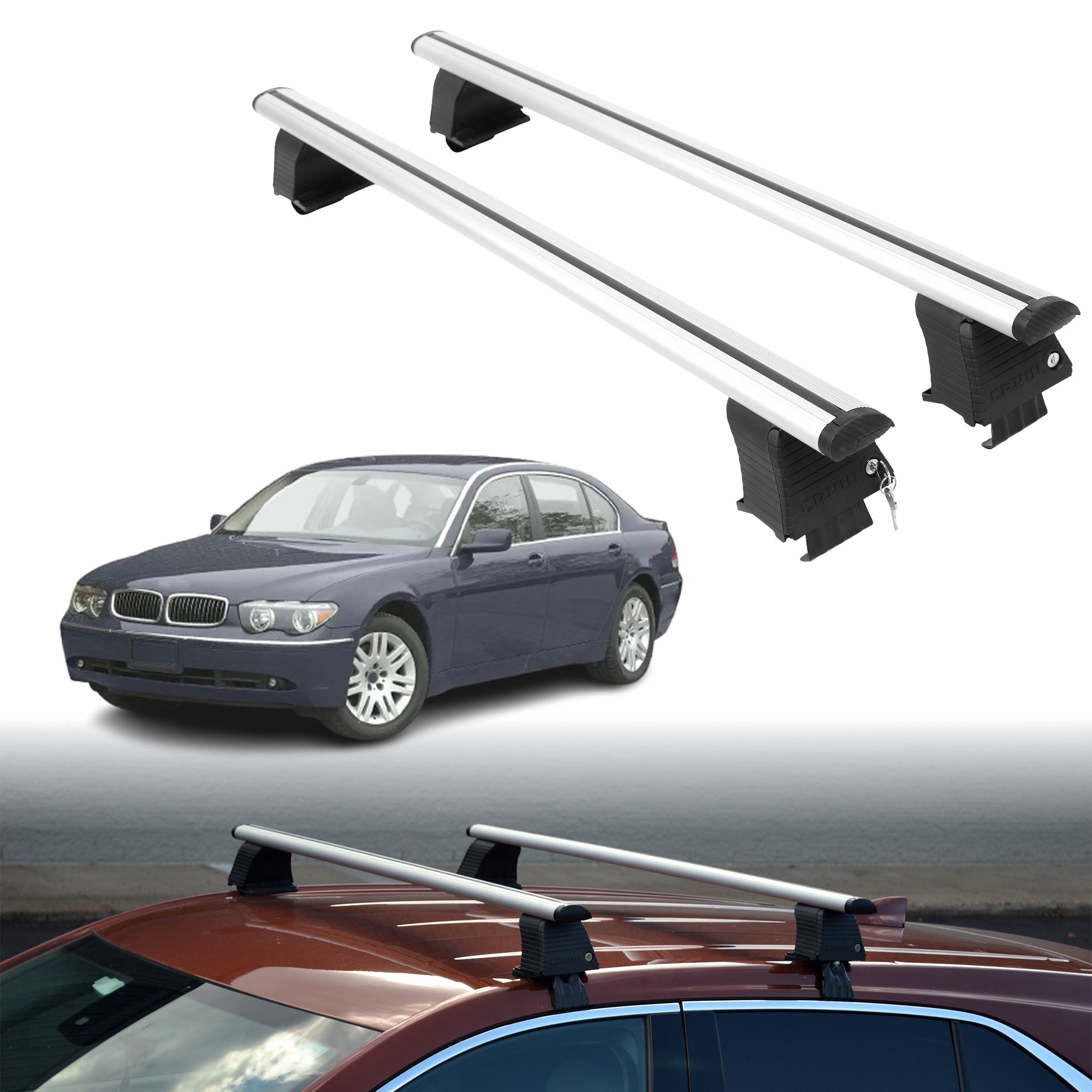 Roof Rack Crossbars for BMW 7 Series 2002-2008 Fits Naked Roof - Silver