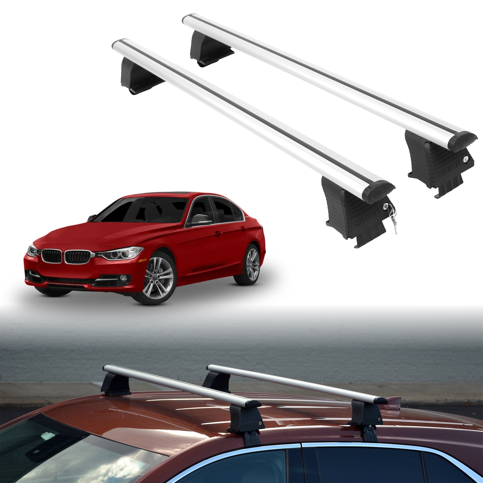 Roof Rack Crossbars for BMW ActiveHybrid 3 2013-2015 - Silver