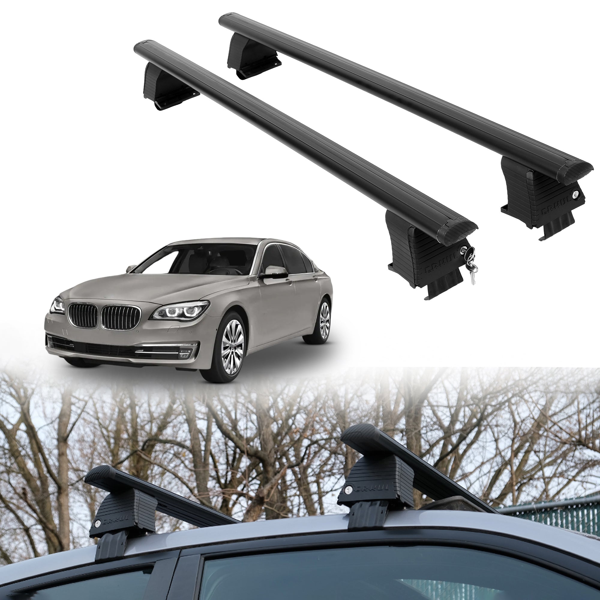 Roof Rack Crossbars for BMW ActiveHybrid 740 2013 Fits Naked Roof - Black