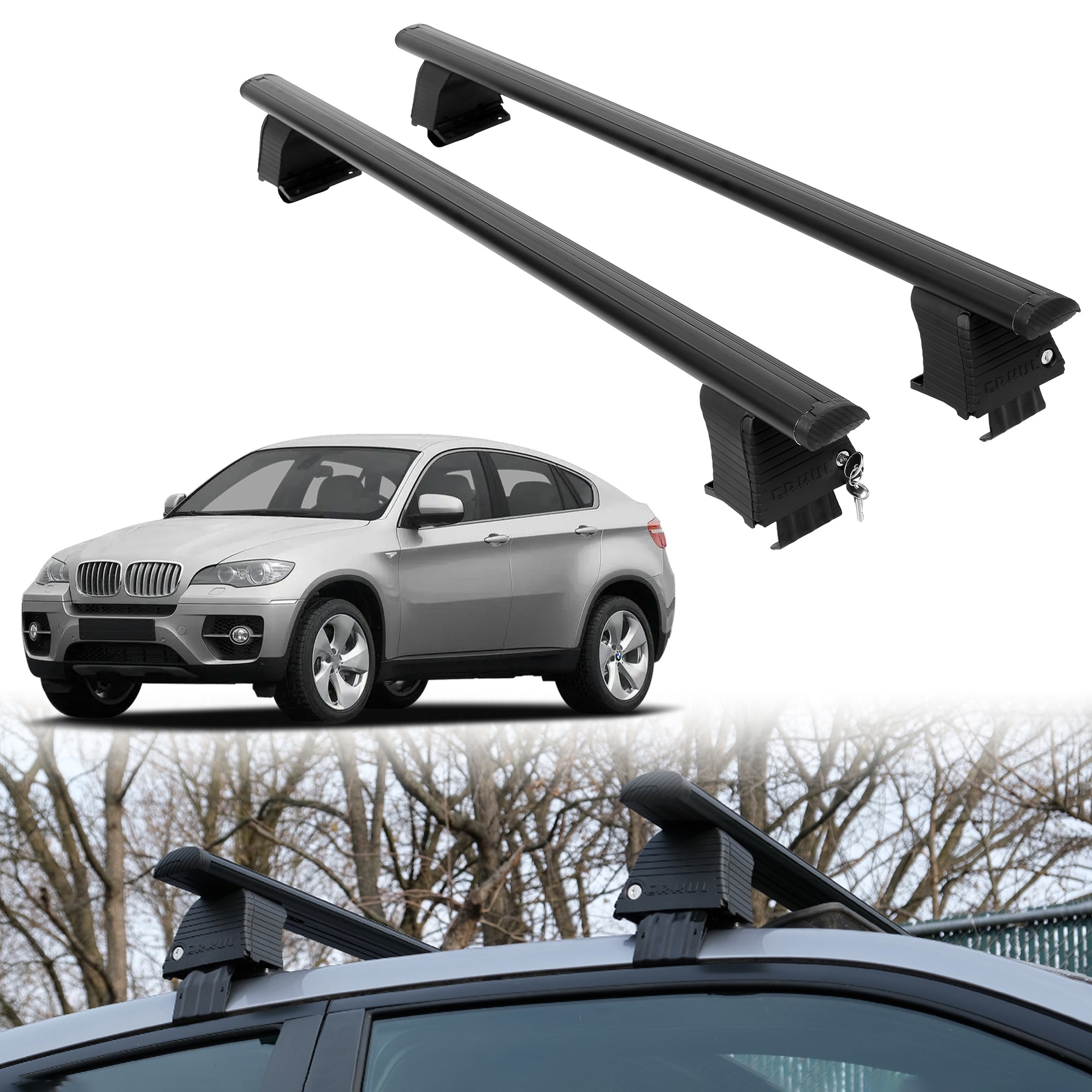 Roof Rack Crossbars for BMW ActiveHybrid X6 2010-2012 - Black