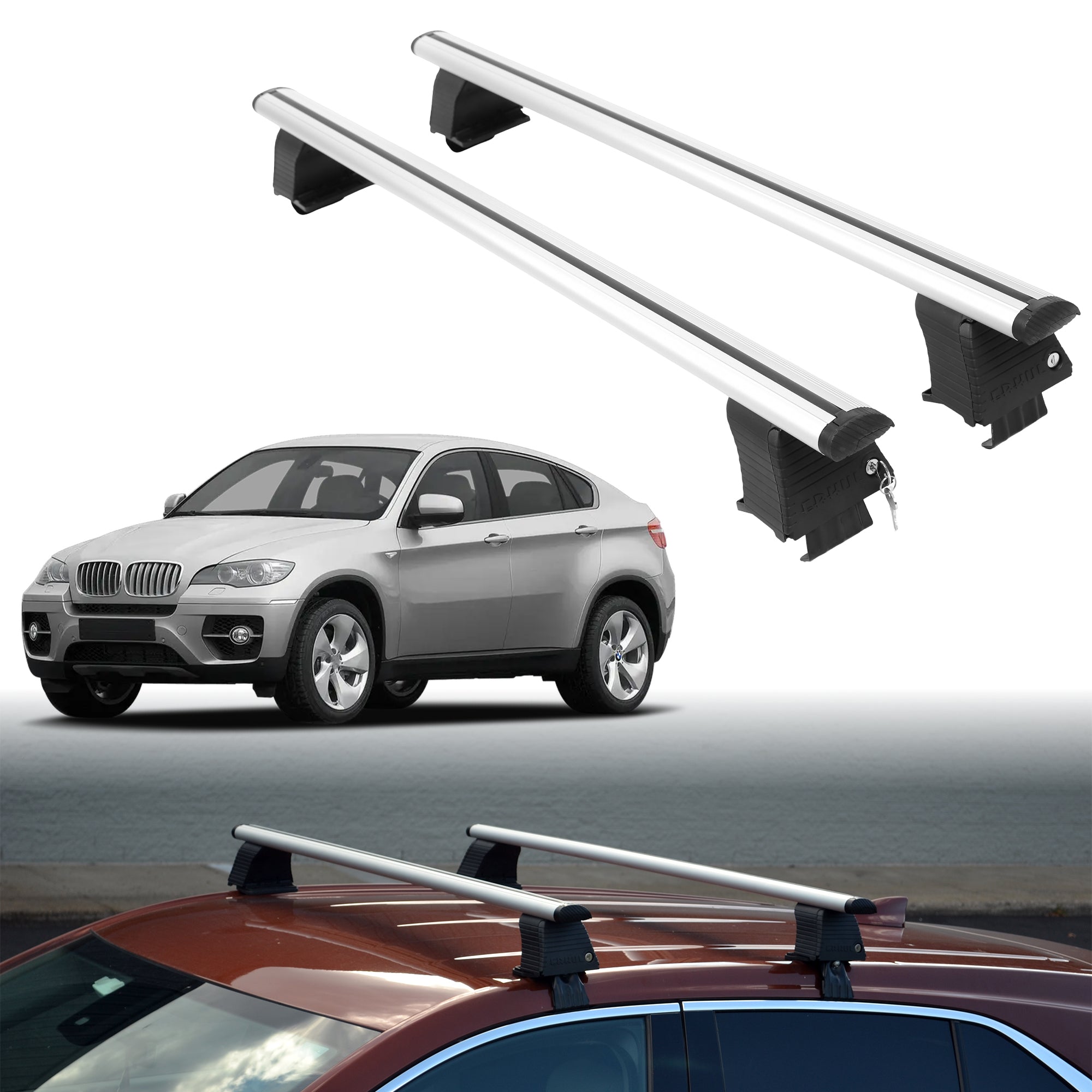 Roof Rack Crossbars for BMW ActiveHybrid X6 2010-2012 - Silver