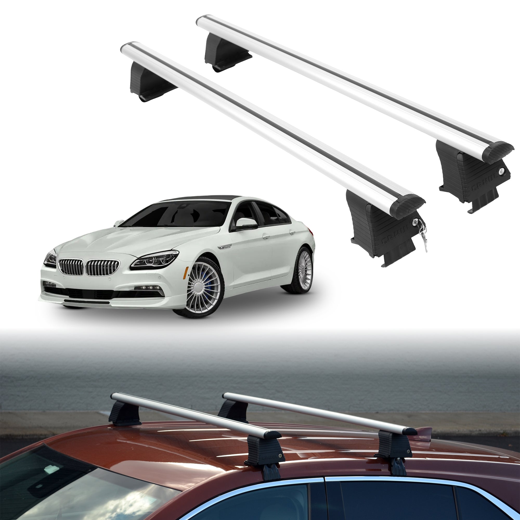 Roof Rack Crossbars for BMW Alpina B6 Gran Coupe 2015-2019 - Silver
