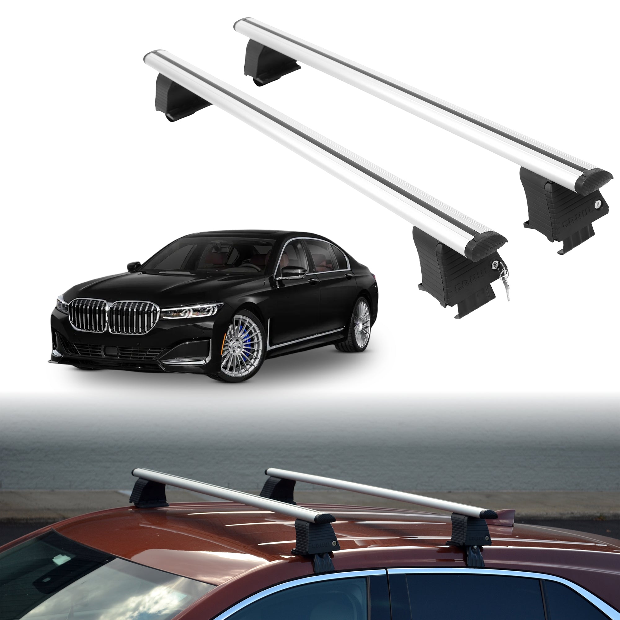 Roof Rack Crossbars for BMW Alpina B7 2017-2022 Fits Naked Roof - Silver